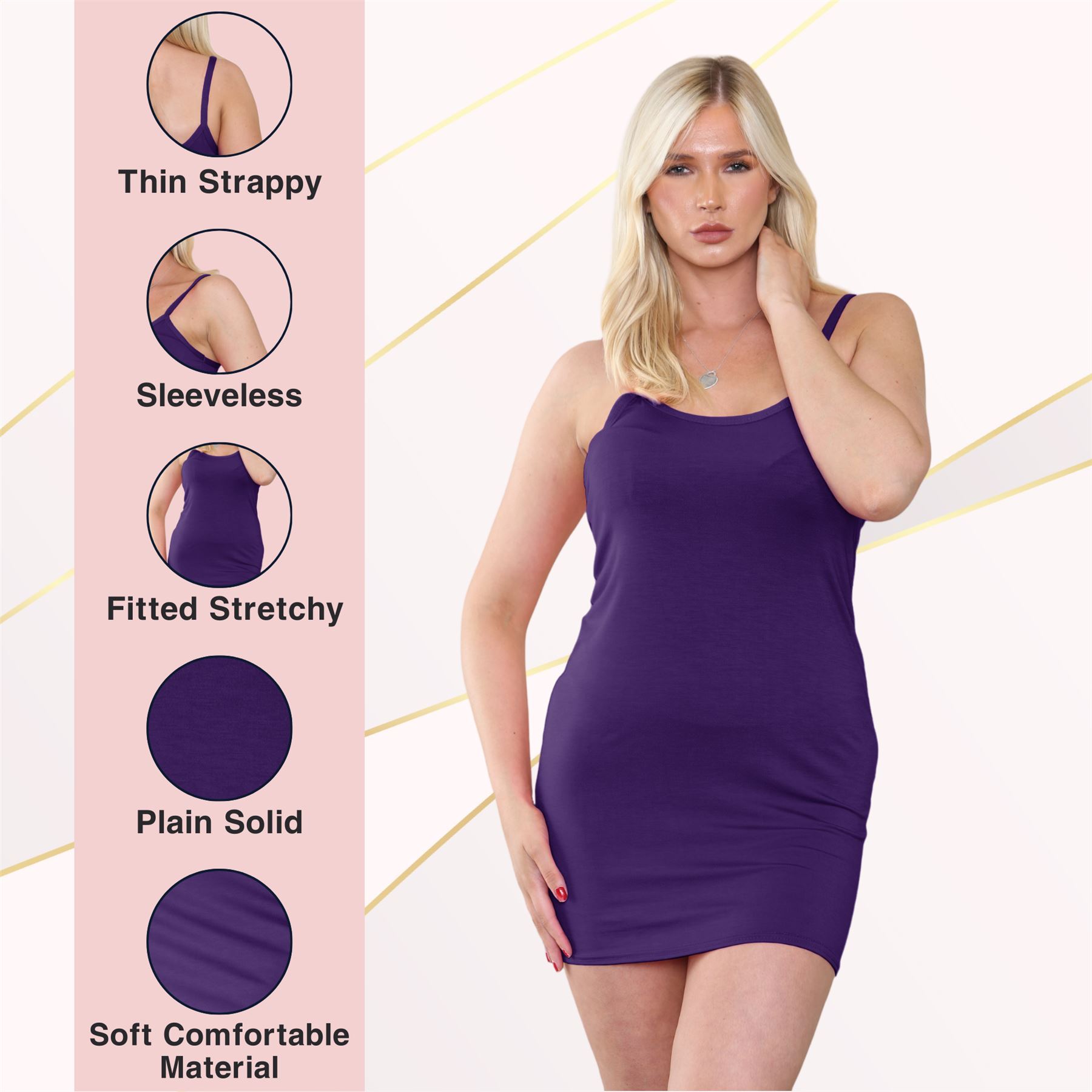 Womens Cami Bodycon Mini Dress Plain Strappy Vest Summer Tank Top Mini Dress - Picture 76 of 127
