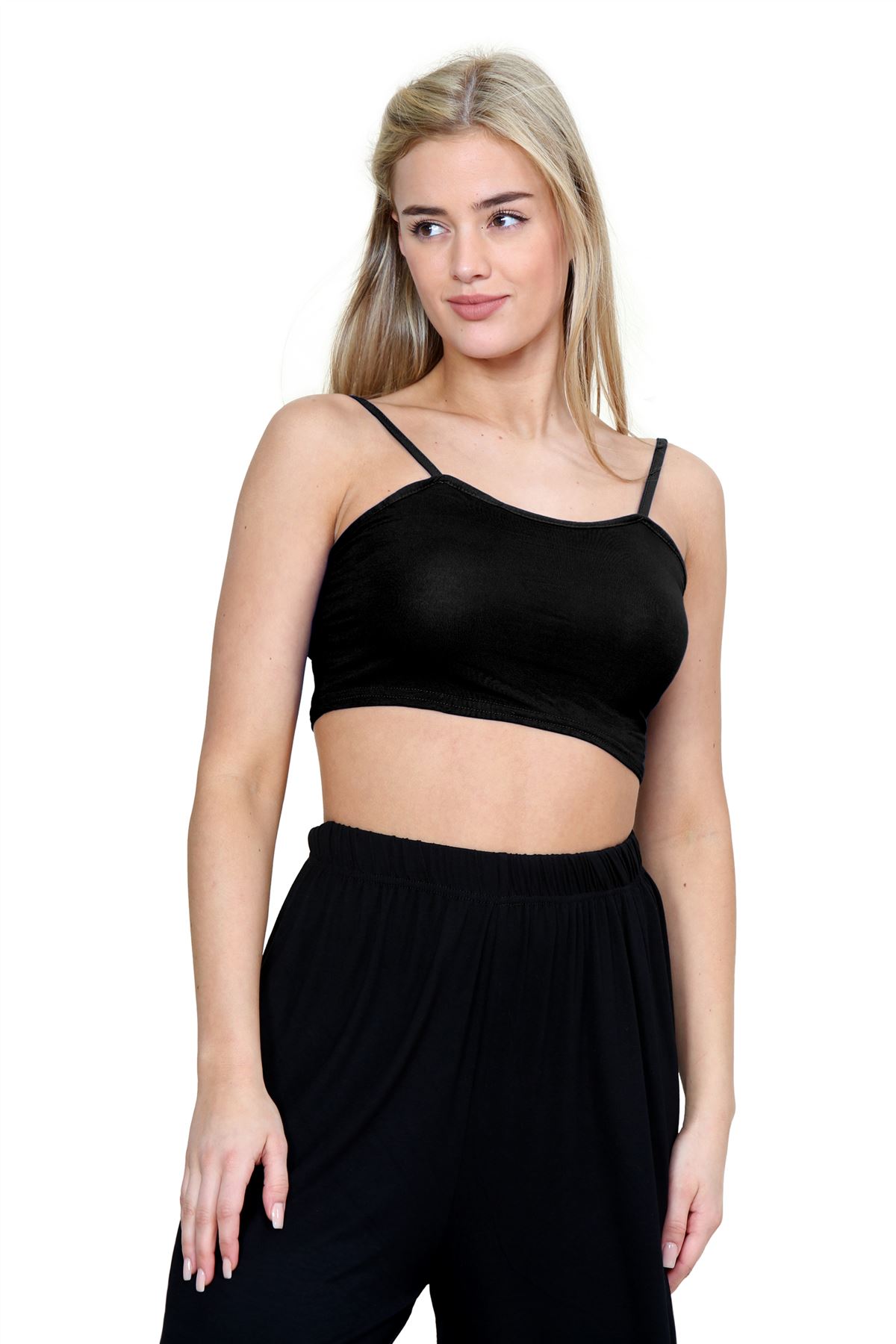 Womens Cami Crop Top Strappy Camisole Sports Bralet Plain Gym Running