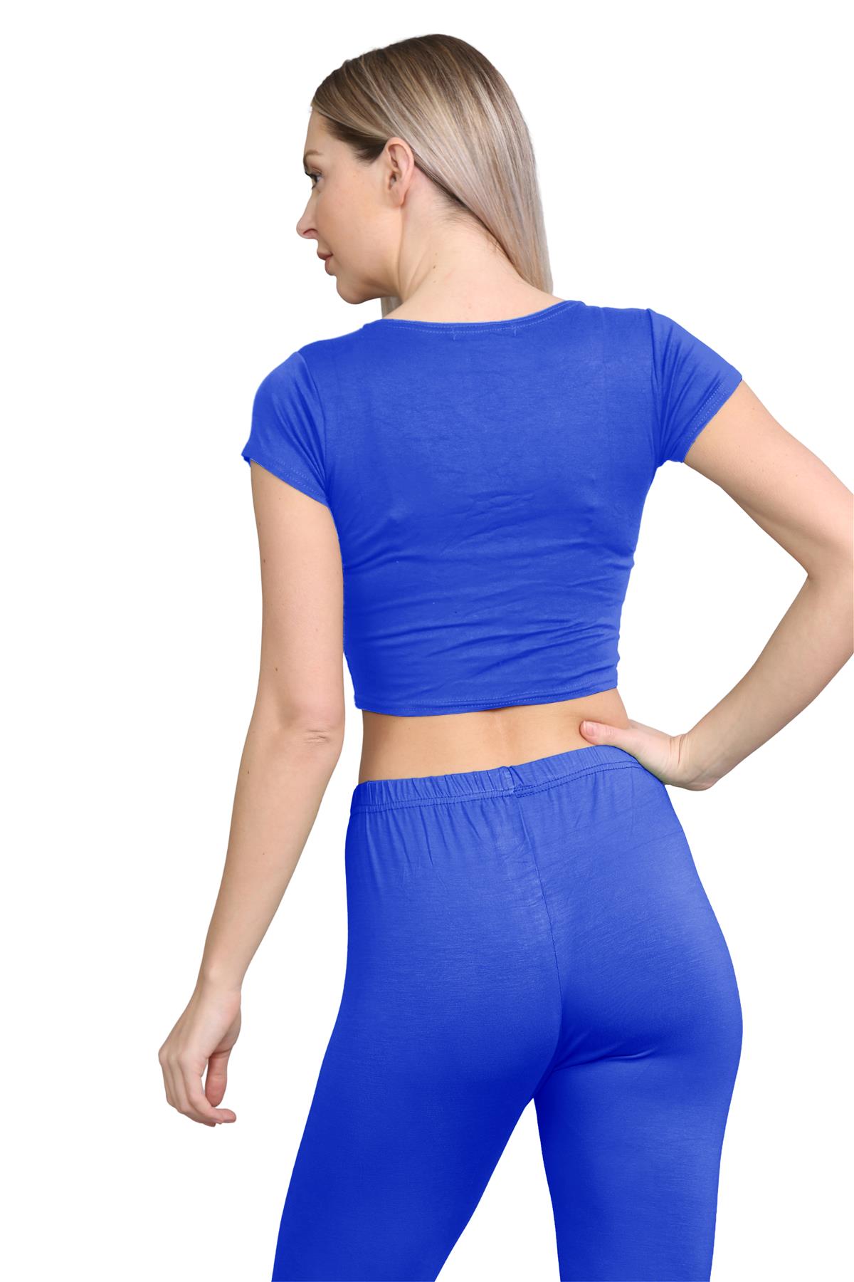 Damen Trainingsanzug Kurzarm Crop Top Sport Legging Workout Aktiv Lounge Set - Bild 109 von 148