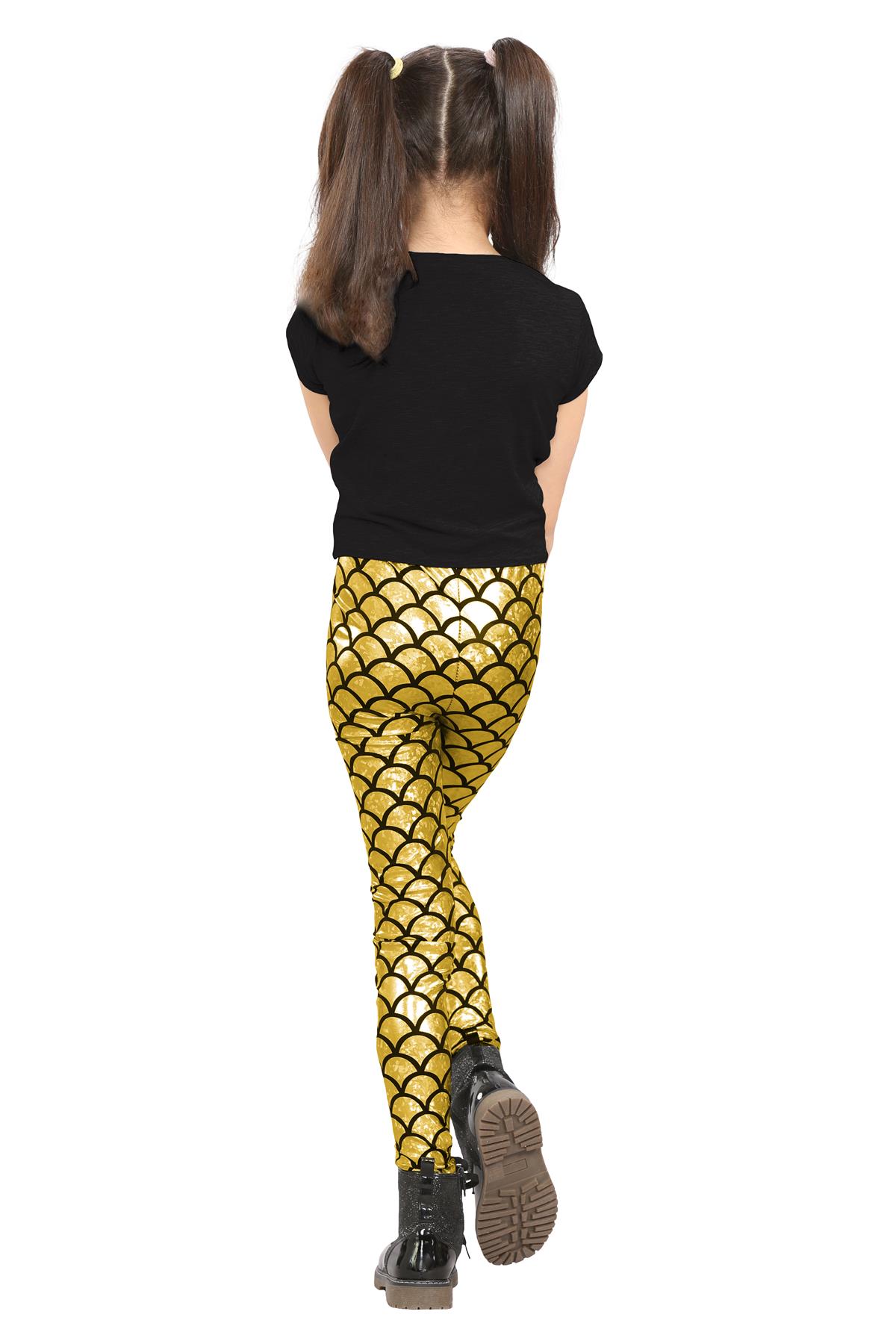 Girls Mermaid Leggings Kids Fish Scale Disco Skinny Shiny Metallic Trouser Pants - Picture 3 of 57