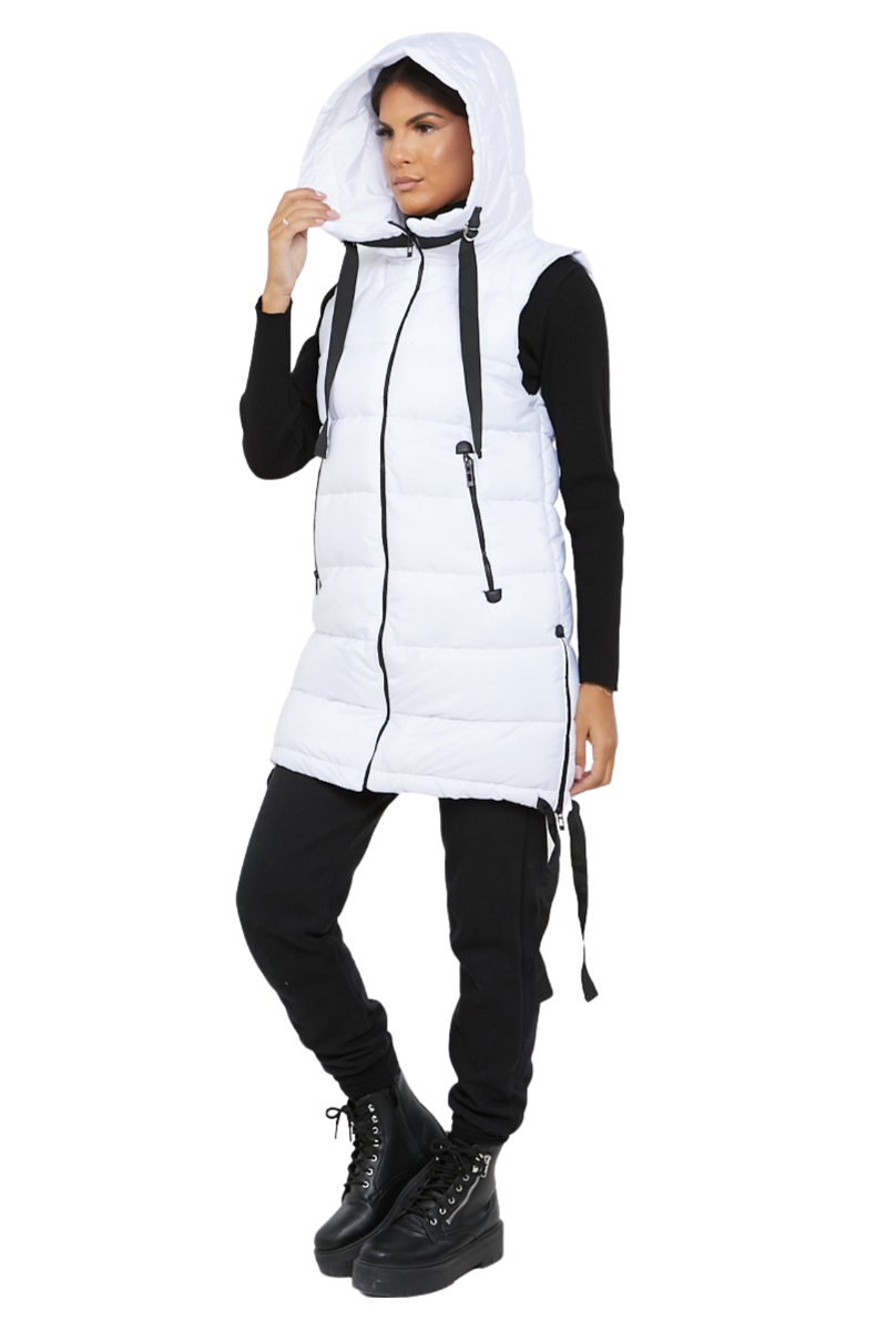Damas Chaqueta larga acolchada con capucha chaleco acolchada calentador de cuerpo con cremallera - Imagen 40 de 42