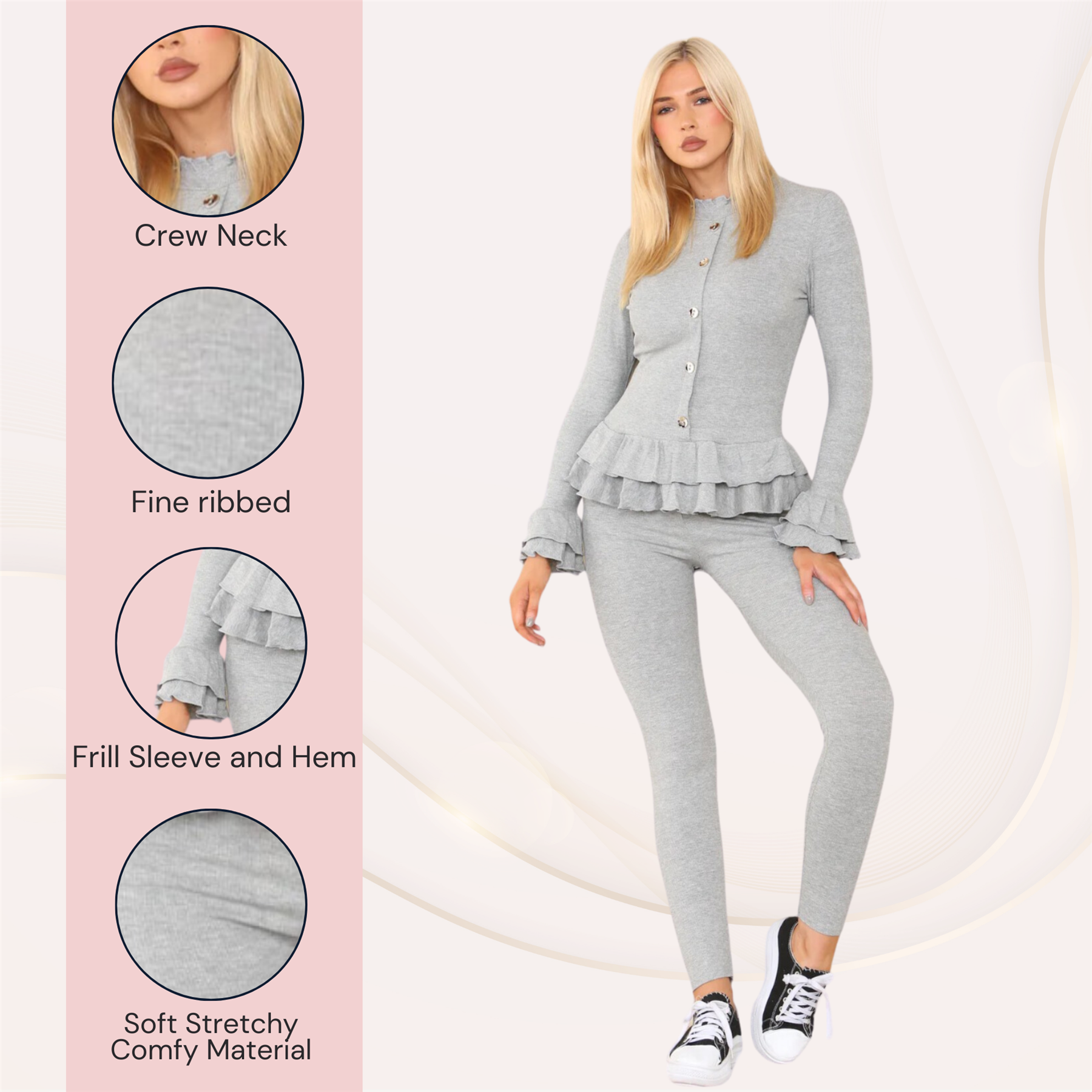 Damas Juego de 2 piezas de ropa de salón con botones peplum manga larga - Imagen 12 de 55