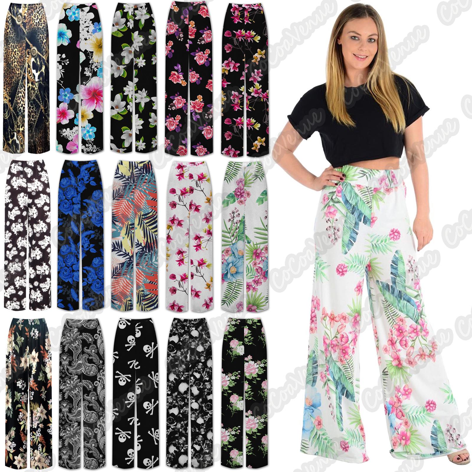 Plus Size Womens Floral Printed Wide Leg Trouser Palazzo Summer Parallel Pants