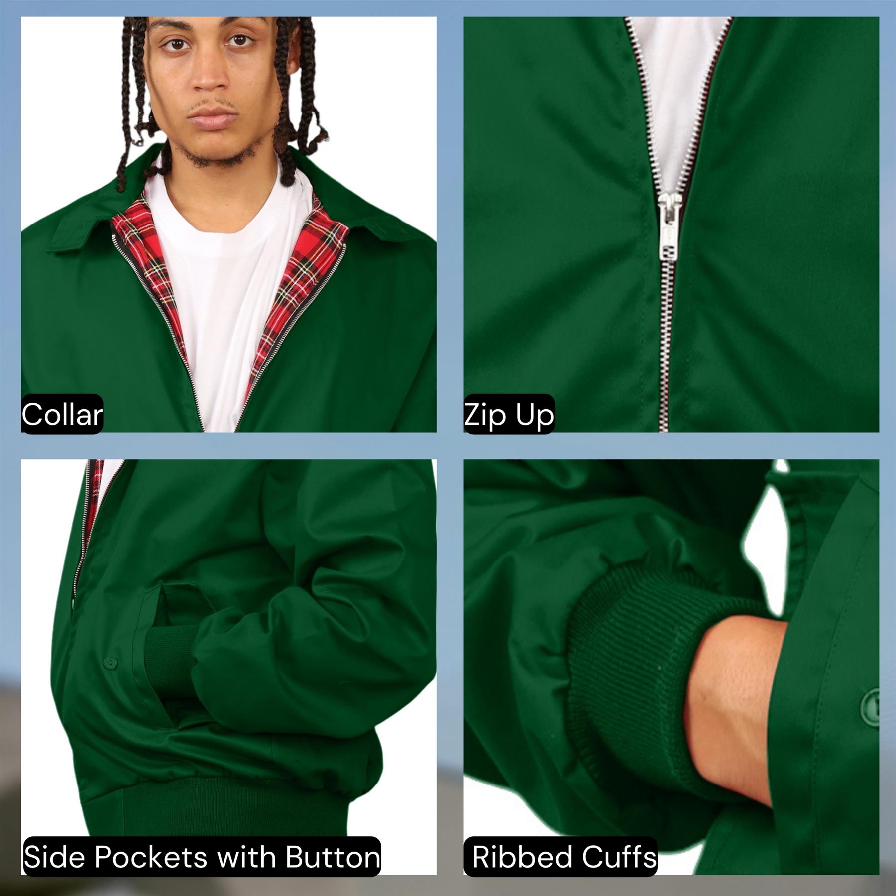 Mens ZipUp Classic Trendy 1970's Retro Vintage Bomber Mod