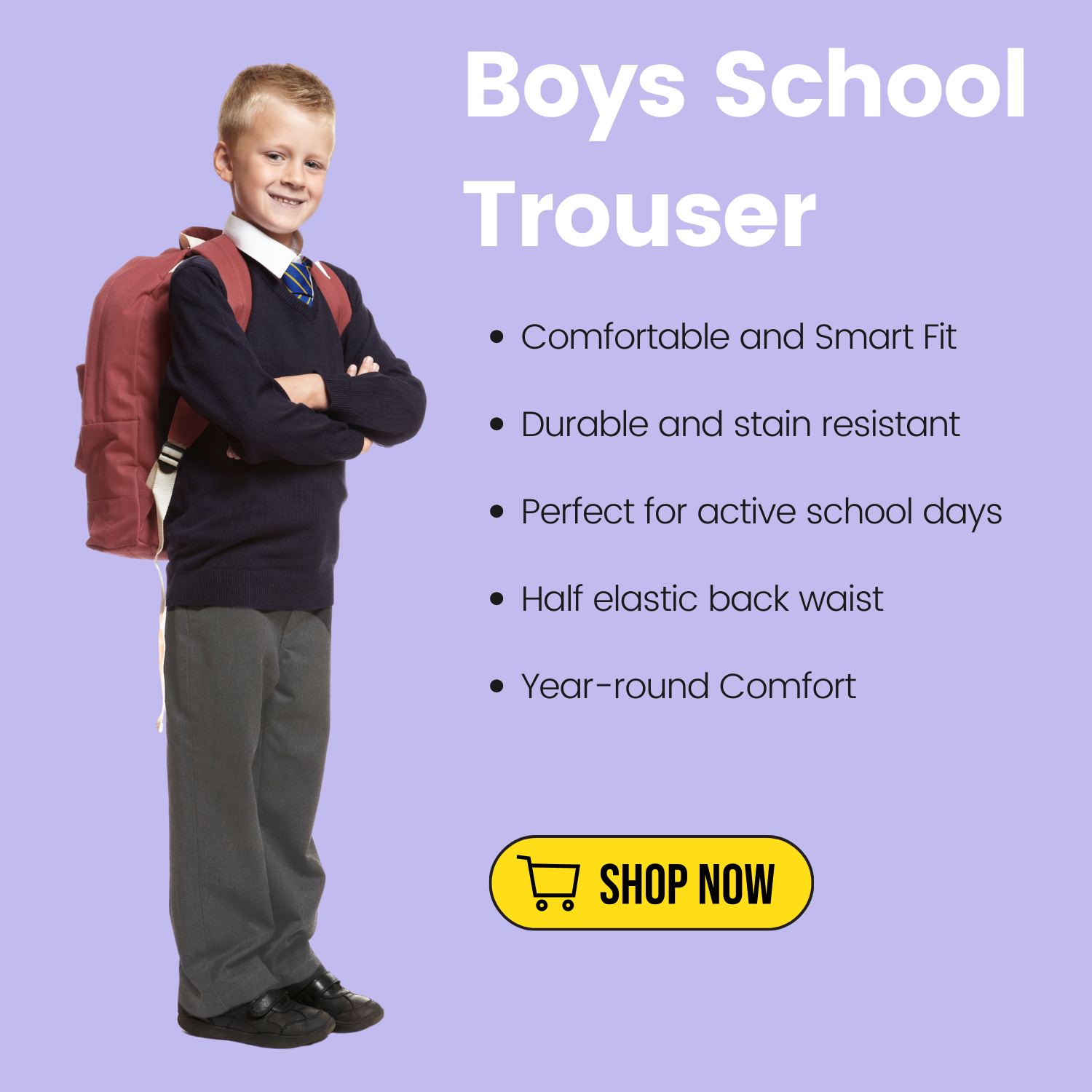 Boys School Trousers Half Elastic Pull Up Uniform Pants Waist Adjuster 3-13 Yrs - Picture 11 of 15