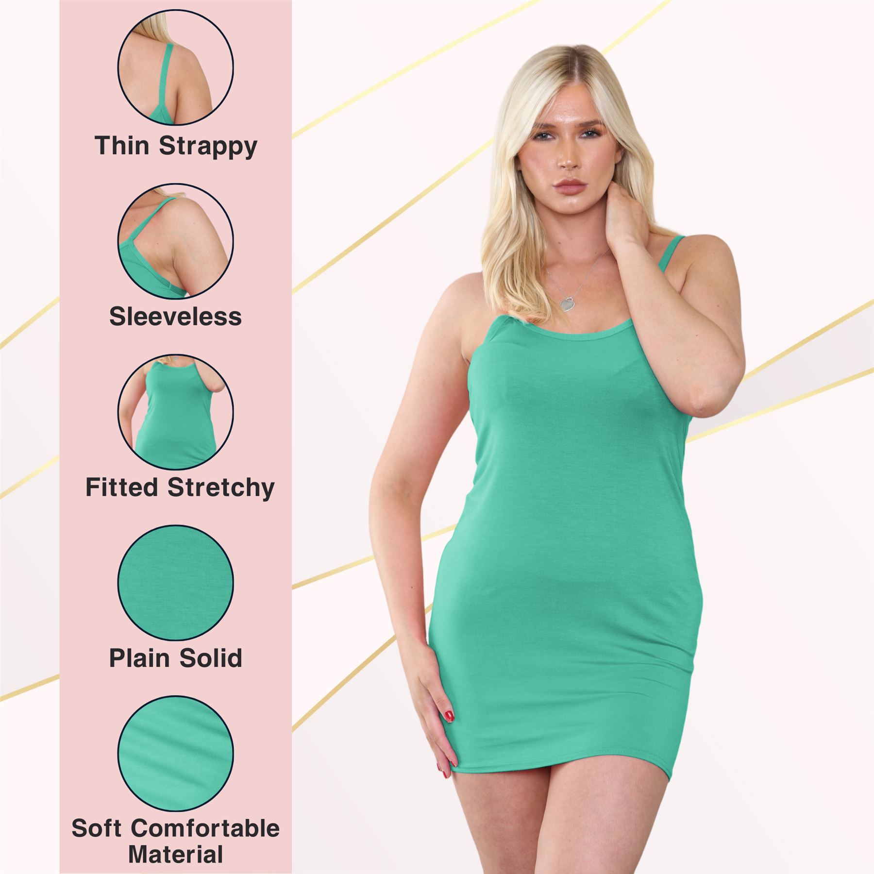 Womens Cami Bodycon Mini Dress Plain Strappy Vest Summer Tank Top Mini Dress - Picture 48 of 127