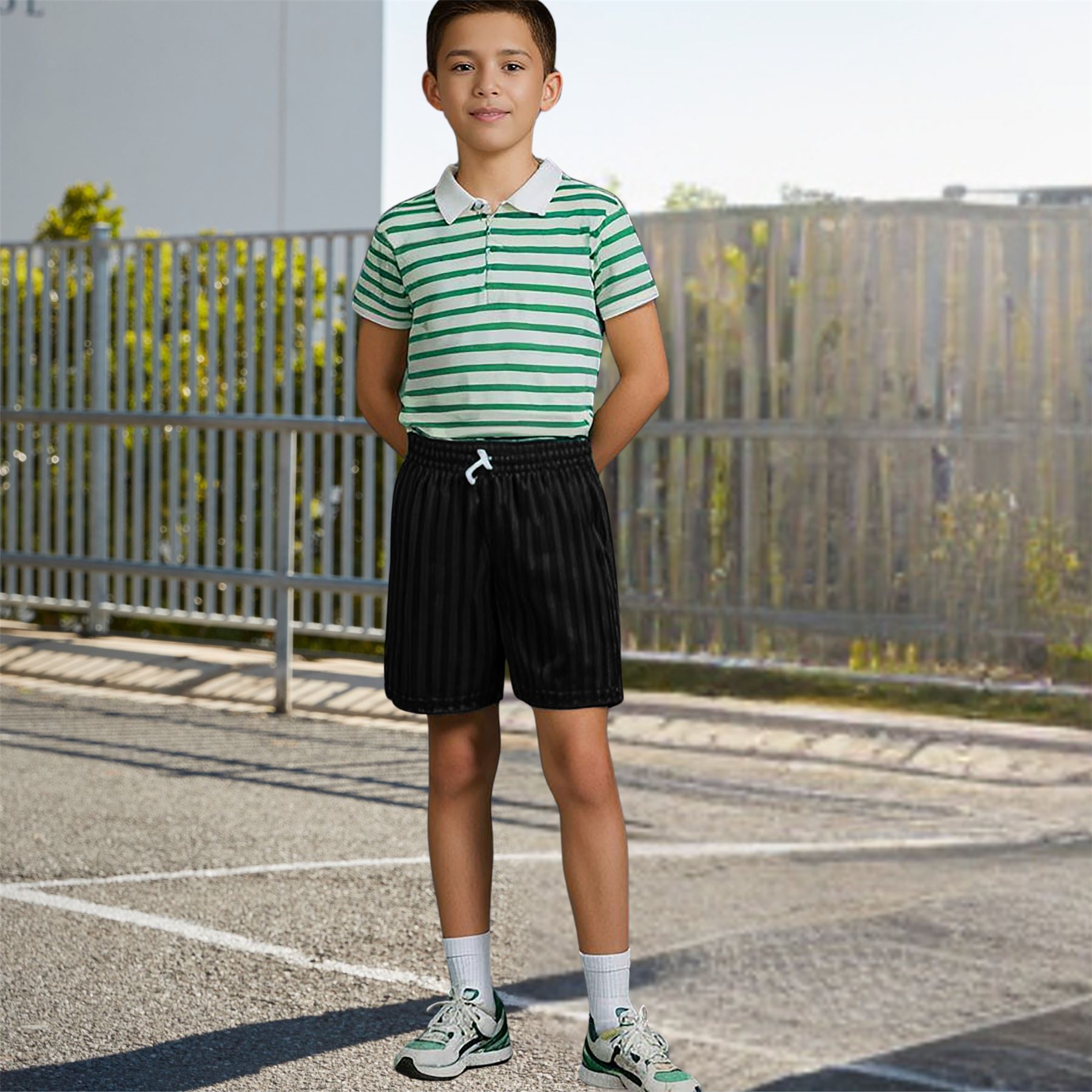 Kinder PE Schulshorts Jungen Kinder Schattenstreifen Unisex Sport Fußball kurze Hose - Bild 7 von 42