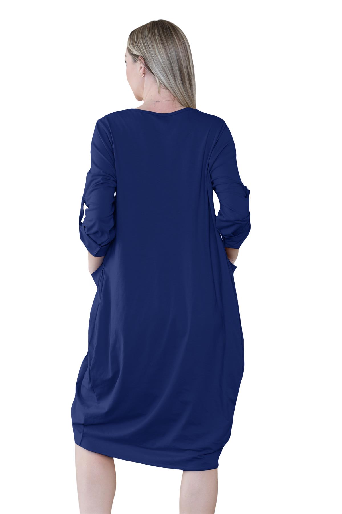 Vestido túnica italiana con mangas giratorias para damas Vestido Lagenlook Bolsillos lisos Vestido holgado - Imagen 32 de 45