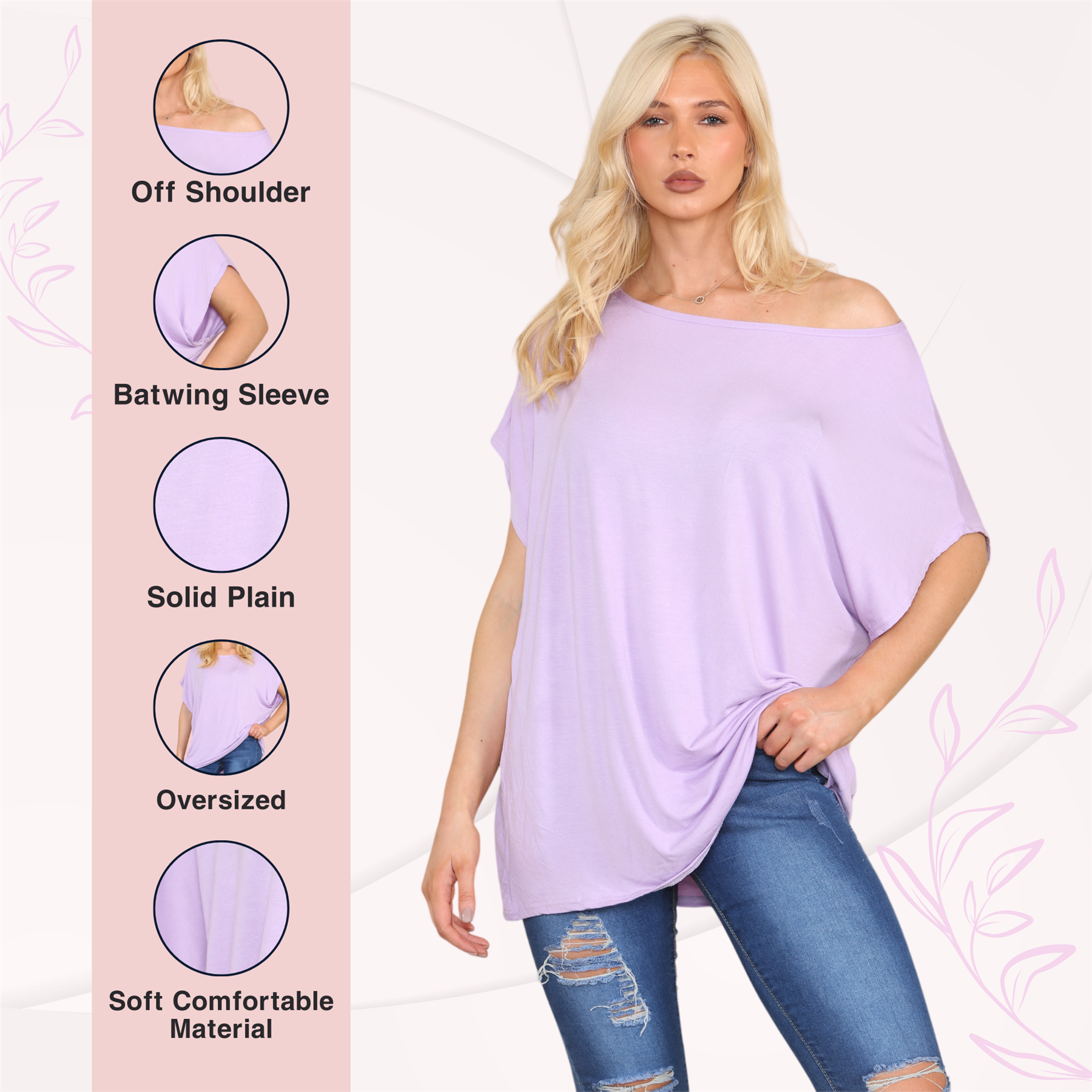 Schulterfreies Damen-T-Shirt Oberteil Fledermausärmel Oversize uni Freizeit Bardot Oberteil - Bild 79 von 225