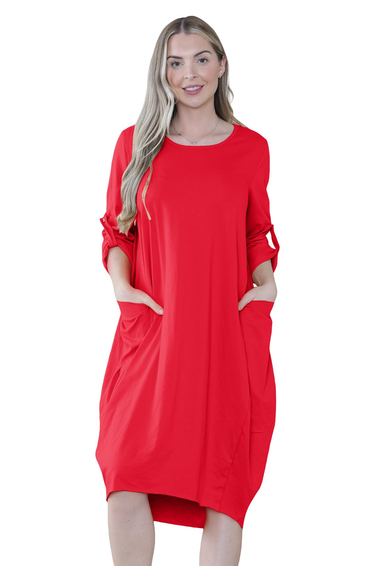 Vestido túnica italiana con mangas giratorias para damas Vestido Lagenlook Bolsillos lisos Vestido holgado - Imagen 35 de 45