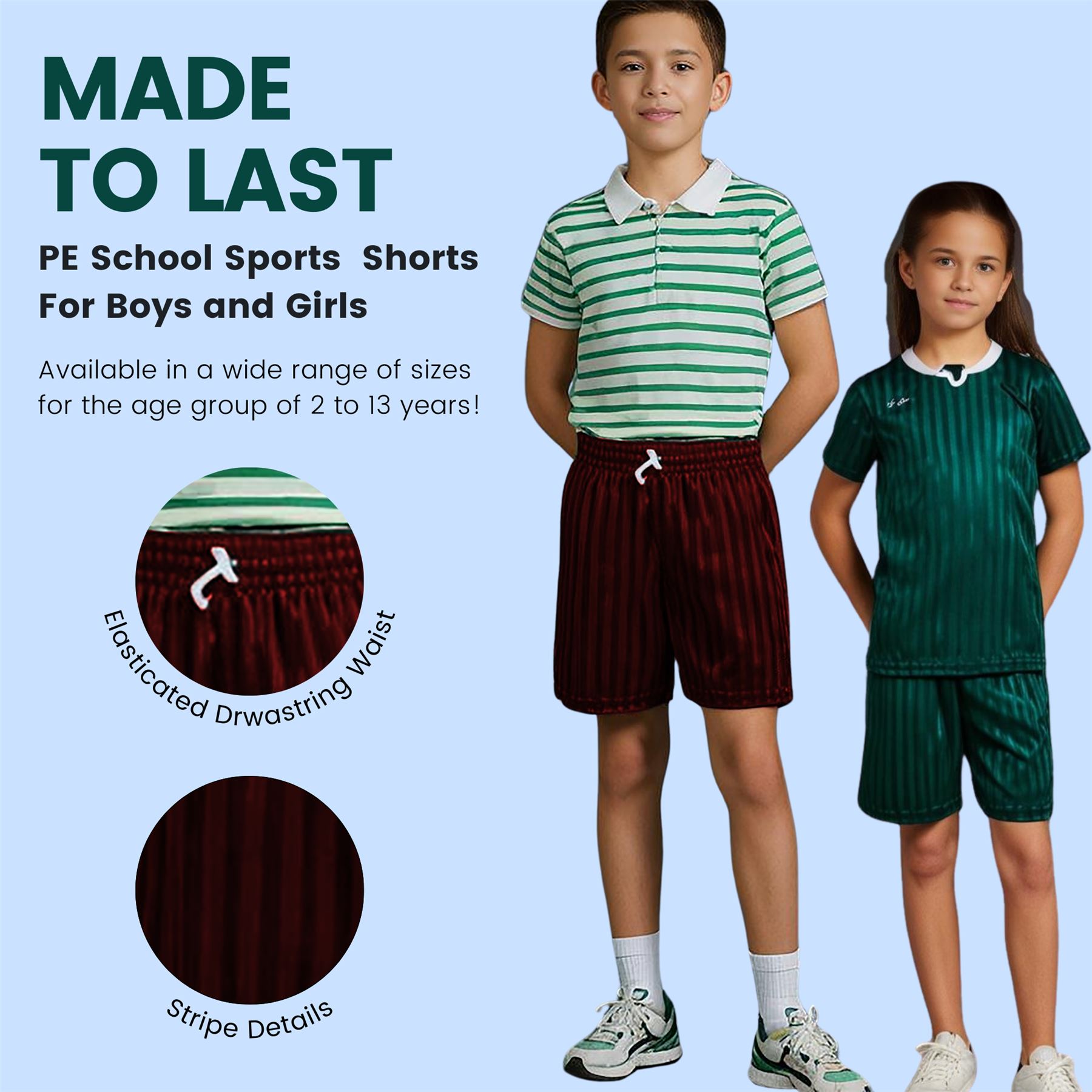 Kinder PE Schulshorts Jungen Kinder Schattenstreifen Unisex Sport Fußball kurze Hose - Bild 40 von 42
