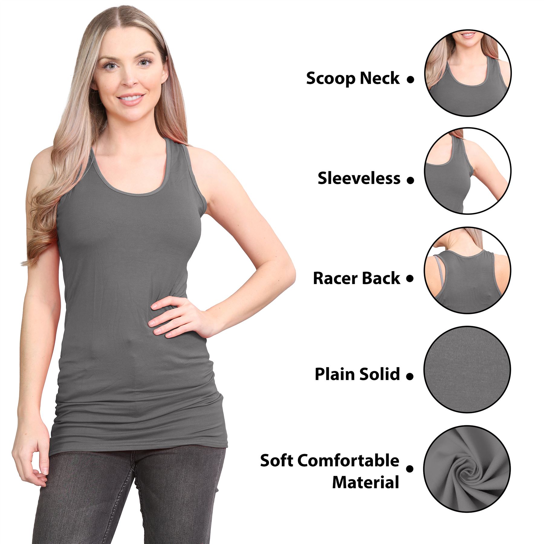Damen Racerback Weste ärmellos figurbetont einfach dehnbar lang Muskel Gym Top - Bild 25 von 113