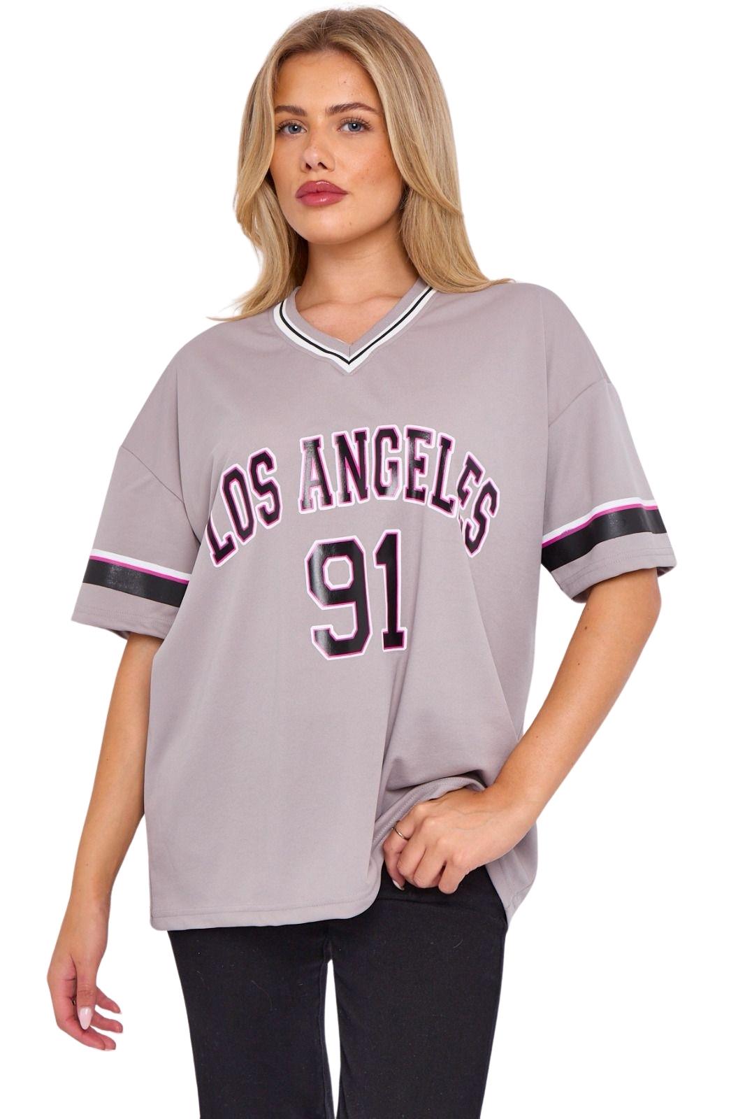 Camiseta de mujer de gran tamaño cuello en V LA 91 fútbol americano universitario holgada verano top - Imagen 18 de 50