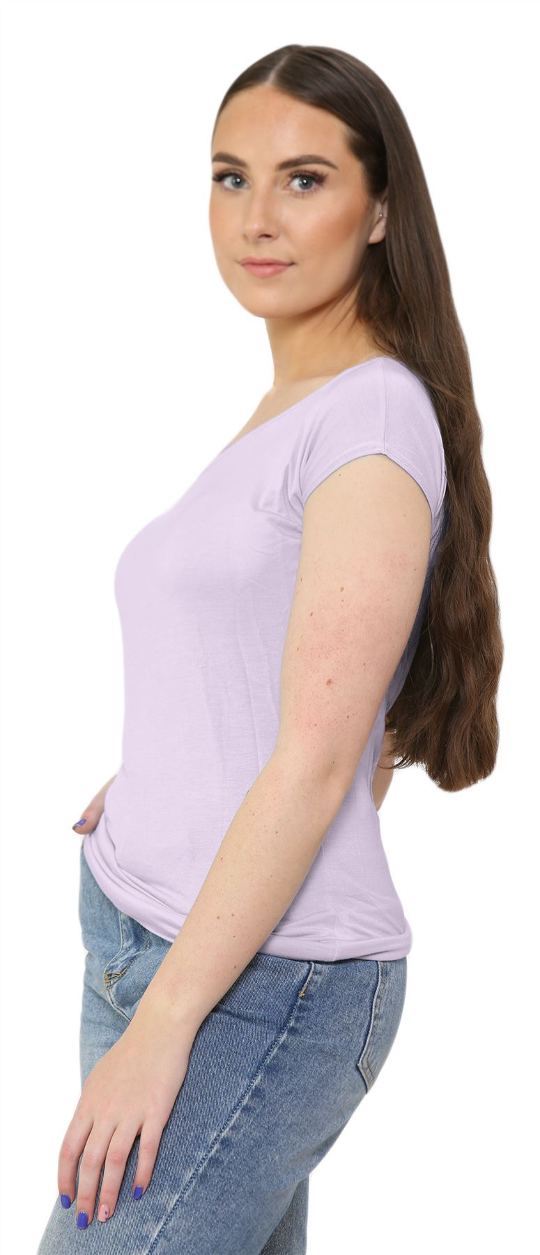 Nuevo Damas Mangas Cortas Hombro Liso Elastizado Calce Ajustado Bardot Camiseta Prenda para el torso - Imagen 16 de 58