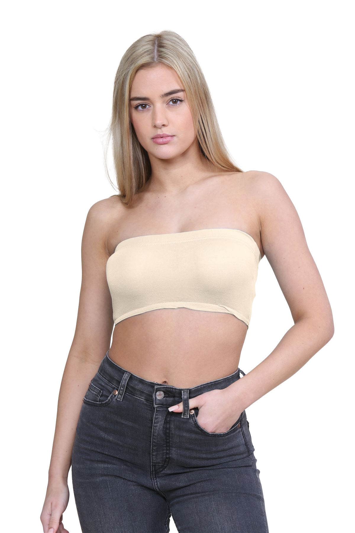 Trägerloser BH Damen Crop Top Uni Bandeau Stretchig Sommer Trägershirt Boob Tube Top - Bild 30 von 36
