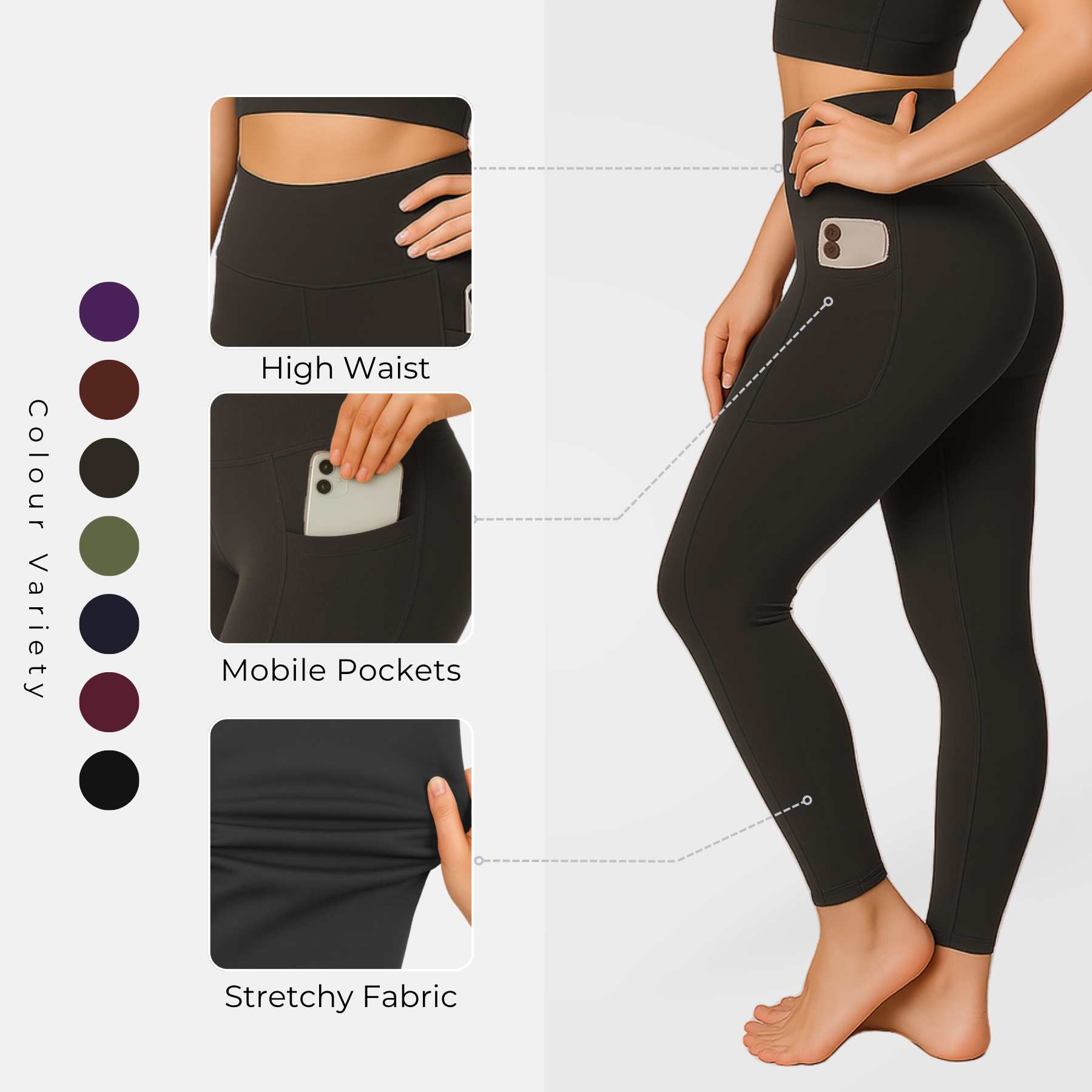Womens Activewear Leggings High Waist Gym Yoga Workout Leggings With Pockets - Picture 21 of 50