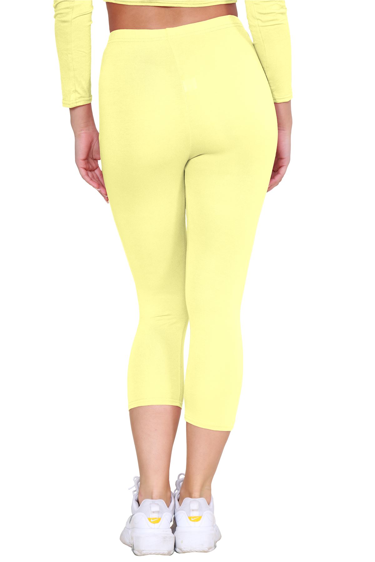 Womens 3/4 Leggings Workout Tight Plain Stretchy Cropped Capri Active Pants - Picture 182 of 186