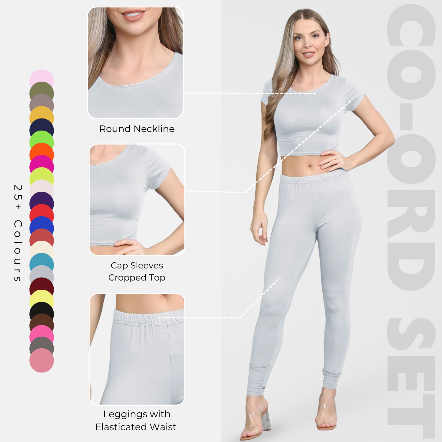 Damen Trainingsanzug Kurzarm Crop Top Sport Legging Workout Aktiv Lounge Set - Bild 48 von 148