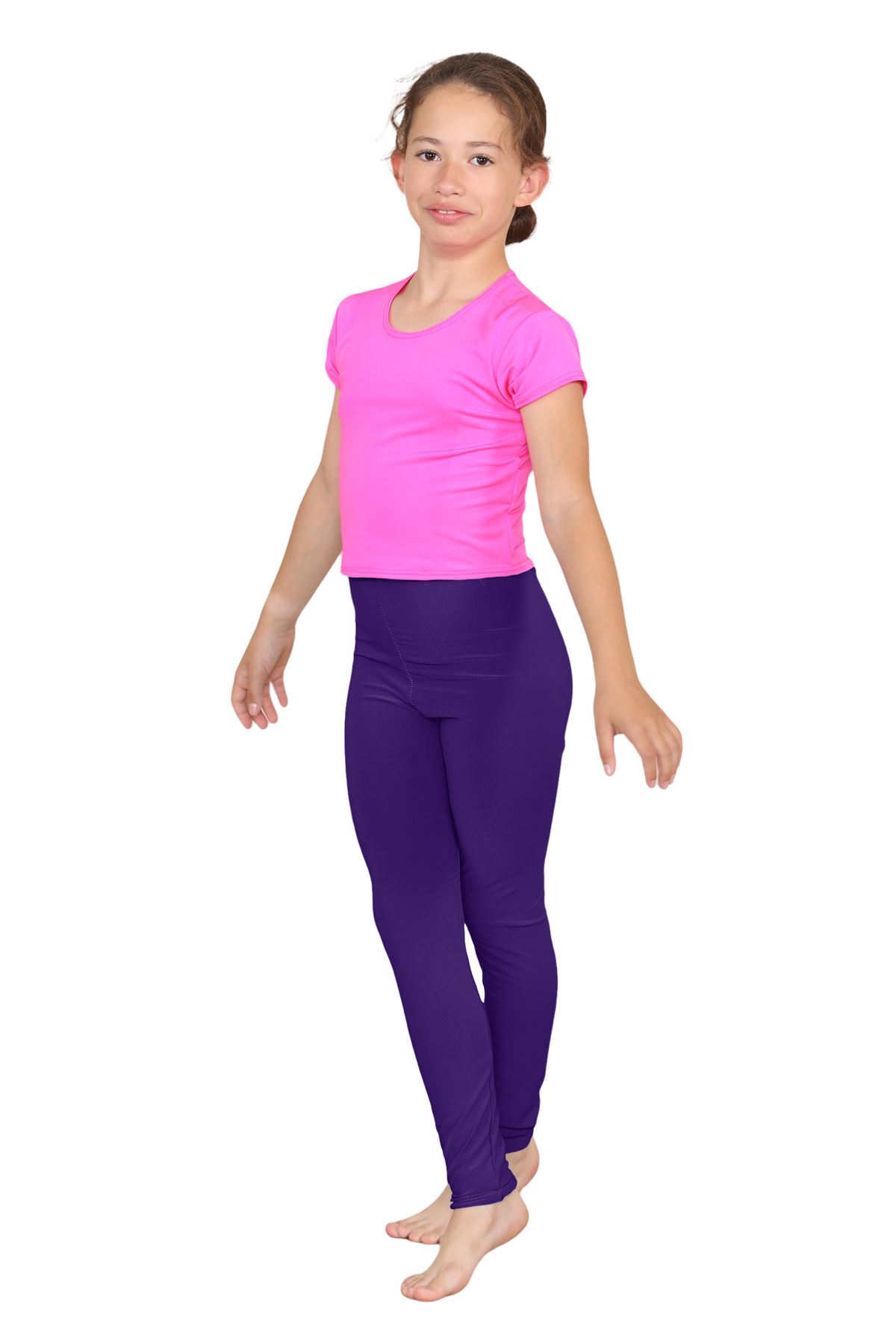 Girls Dance Leggings Gymnastics Microfibre Pants Kids Plain Full Length Trousers - Picture 58 of 85