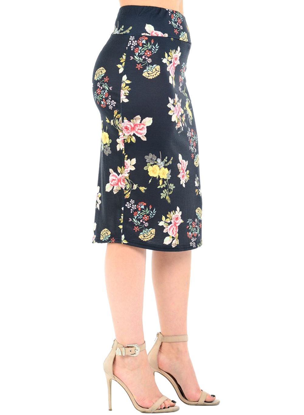 New Womens Floral Print High Waist Pencil Bodycon Tube Wiggle Summer Midi Skirt
