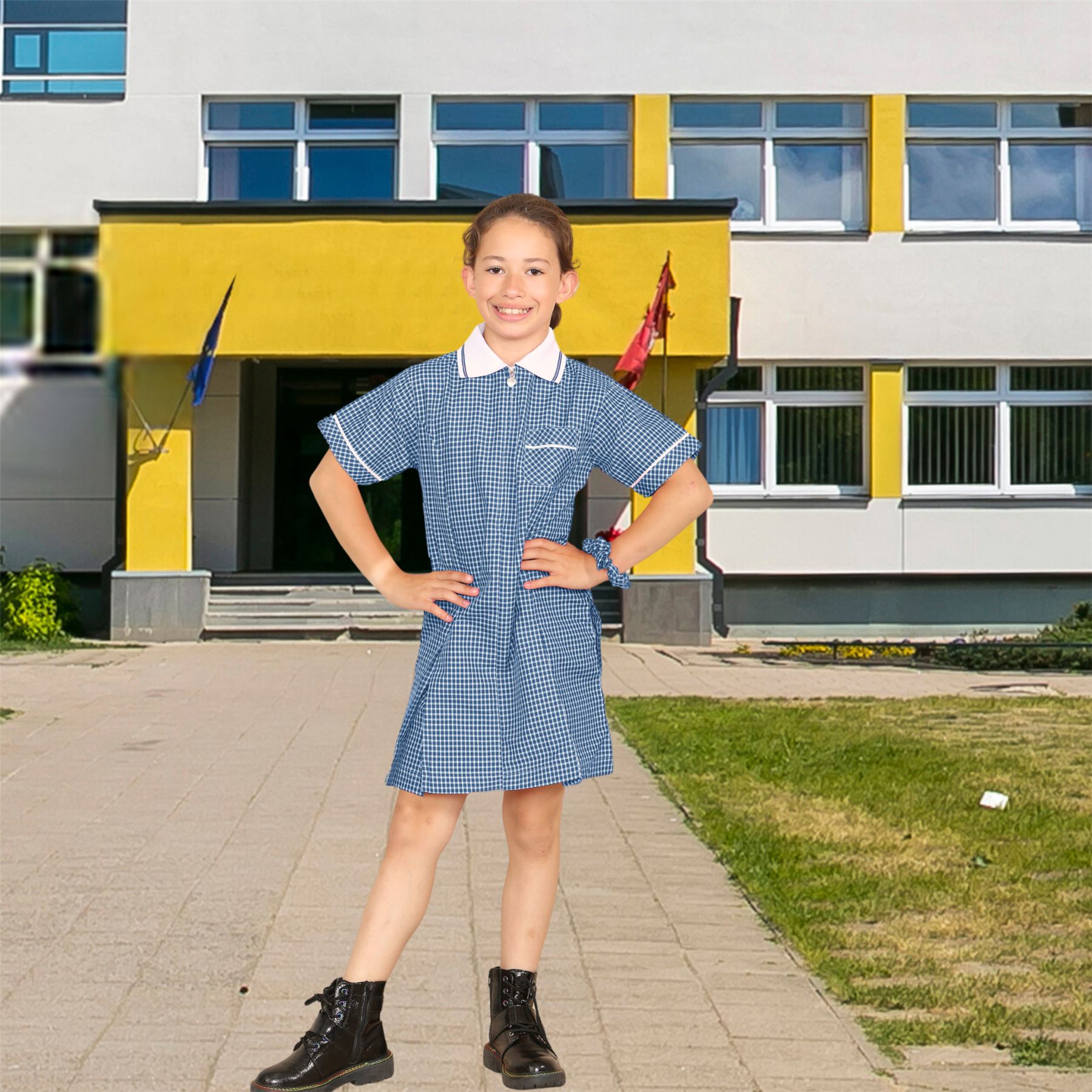 Mädchen Gingham Schule Kurzarm Plissee Kleid Schuluniform Sommer 2er Pack - Bild 42 von 49