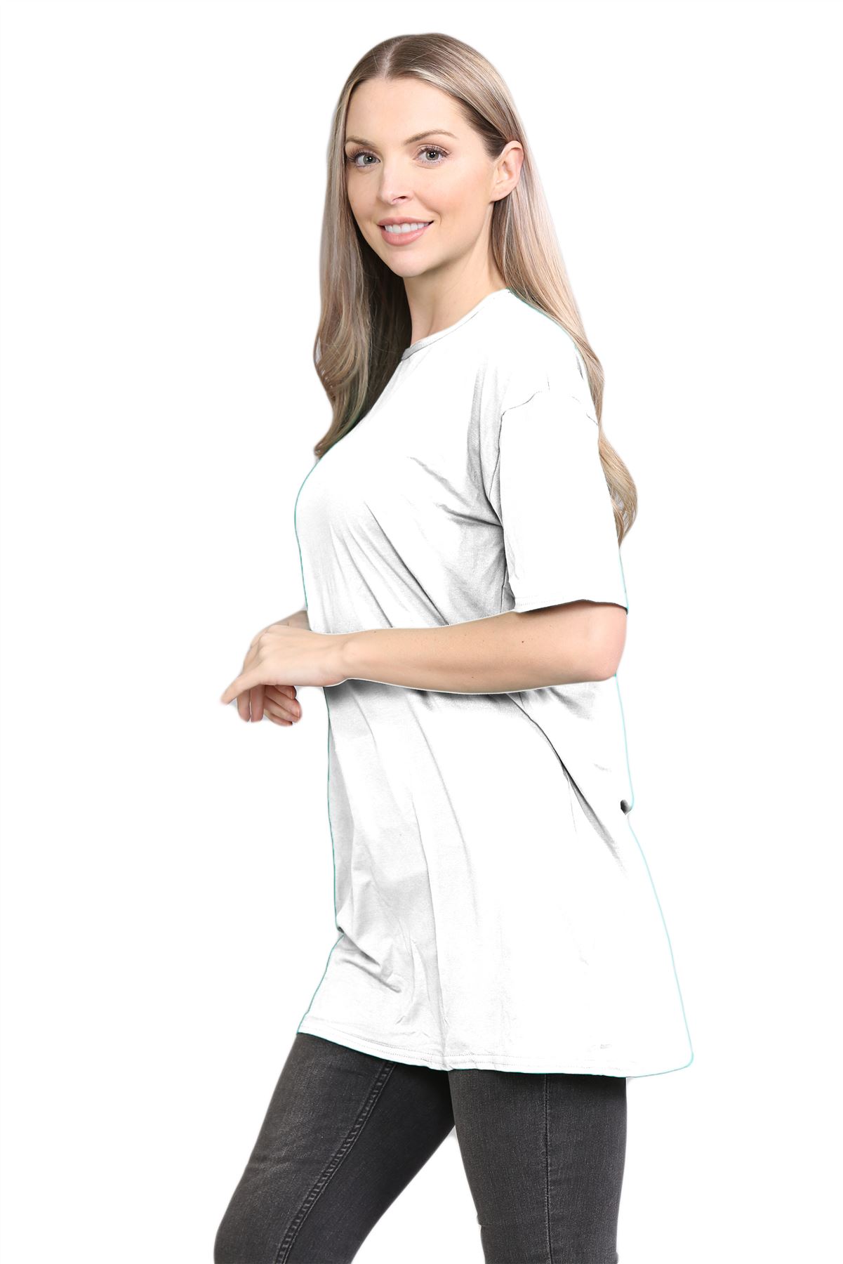 Womens Oversized T-Shirt Plain Baggy Short Sleeve Round Neck Basic Summer Top - Picture 30 of 44