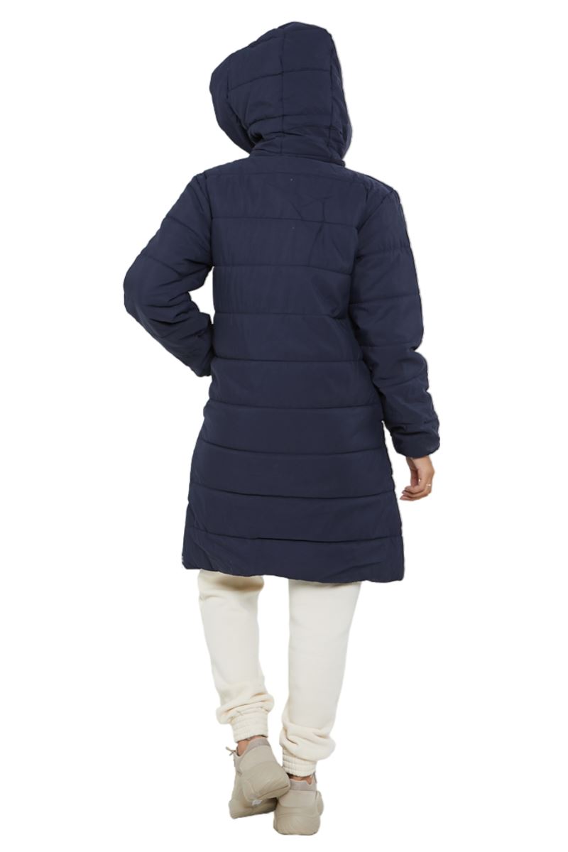 Womens Hooded Longline Coat Puffer Padded Long Sleeve Bodywarmer Winter Jacket - Picture 34 of 50
