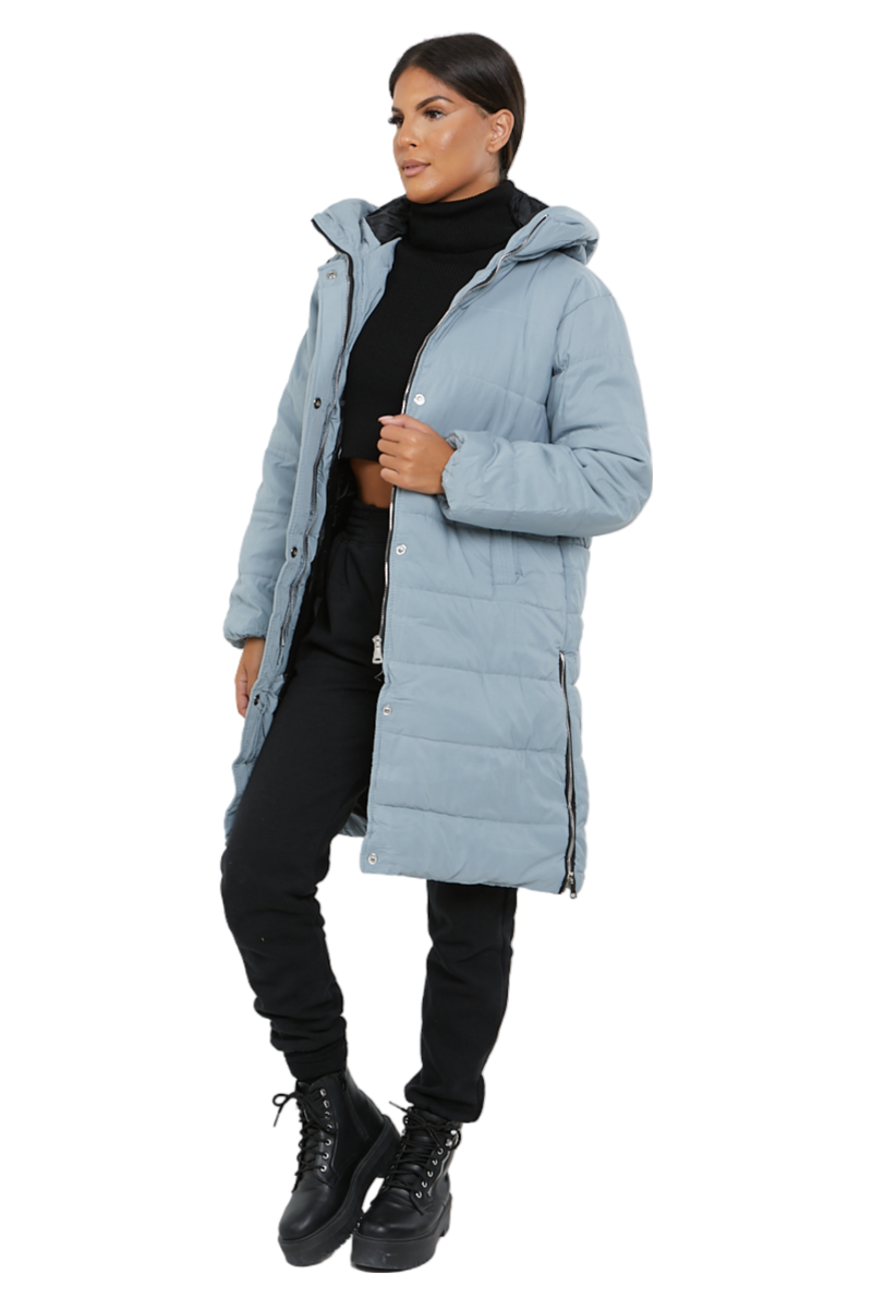Womens Hooded Longline Coat Puffer Padded Long Sleeve Bodywarmer Winter Jacket - Picture 19 of 50