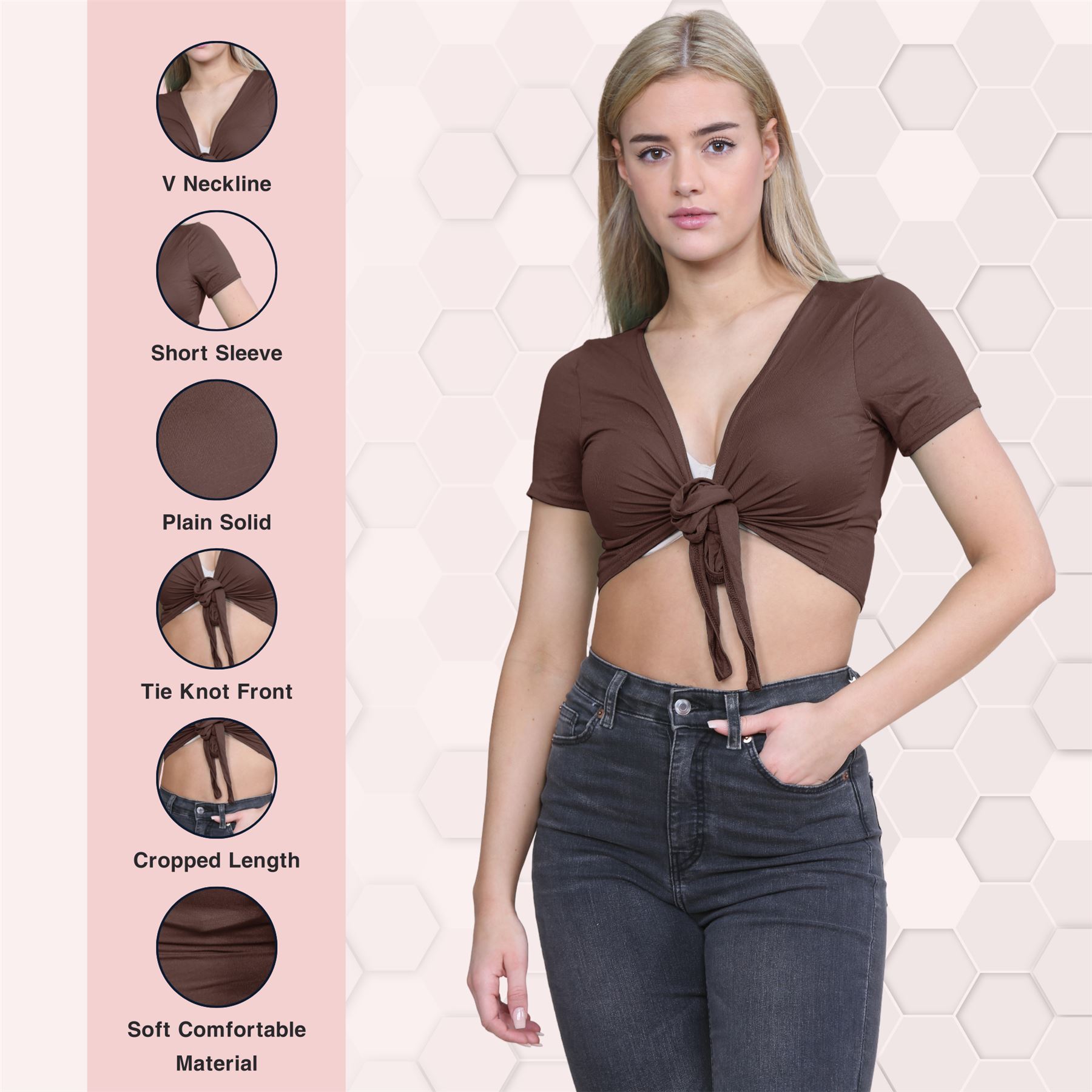 Damen-Cardigan Kurzarm vorne zum Binden einfach Bolero Achselzucken lässig bauchfrei Oberteil - Bild 17 von 133