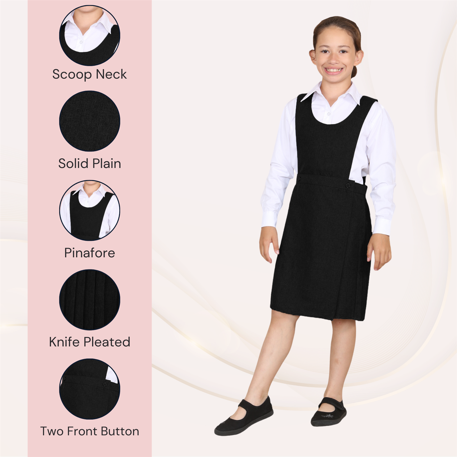 Girls Pleated Bib Pinafore Wrap Over Sleeveless Kids School Uniform Dress 2-16Yr - Picture 5 of 80