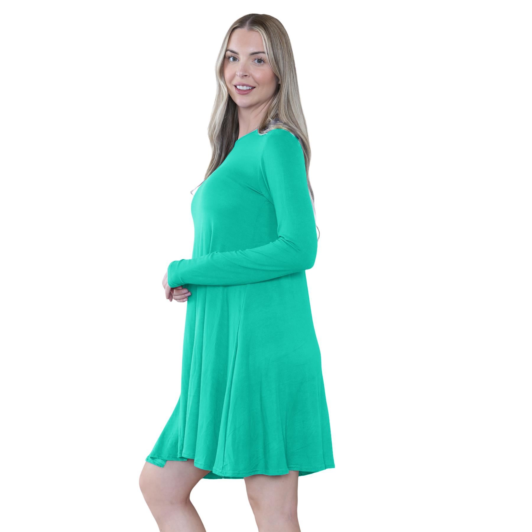 Damen Swing Kleid Uni Langarm Freizeit Ausgestellt A Linie Mini Oberteil Übergröße - Bild 38 von 100
