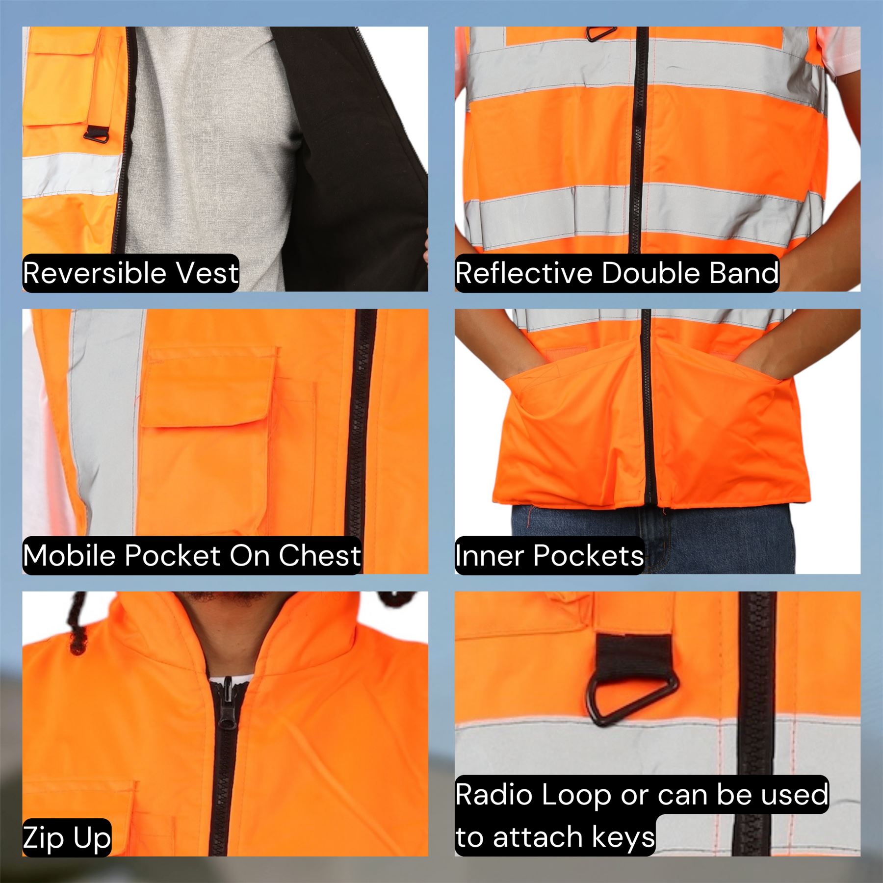 Chaleco reversible impermeable de alta visibilidad para hombre - Imagen 6 de 26