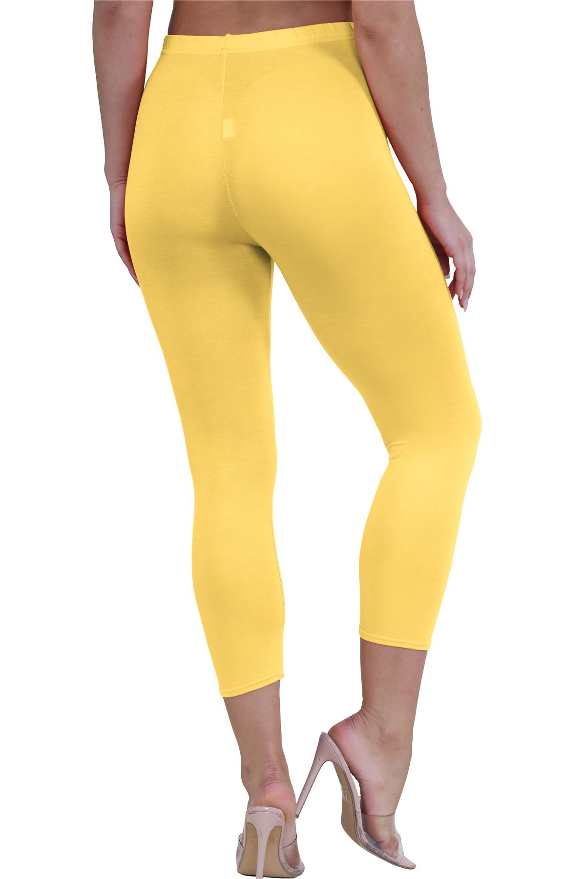 Womens 3/4 Leggings Workout Tight Plain Stretchy Cropped Capri Active Pants - Picture 76 of 186