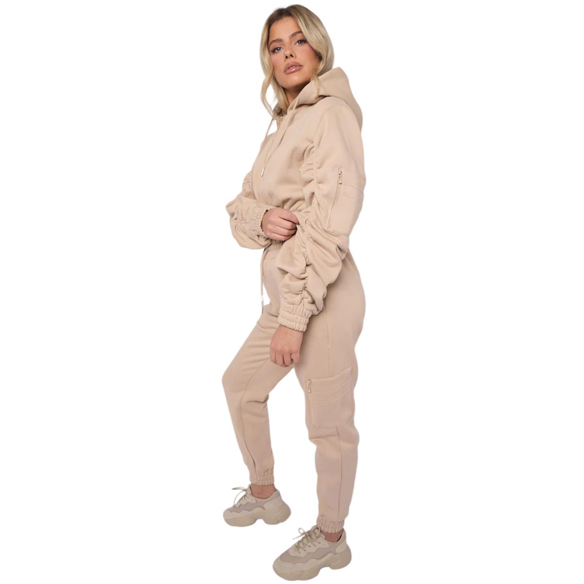 Damas Traje de chándal 2 piezas Juego de salón Mangas fruncidas Sudadera con capucha recortadas Ropa de salón - Imagen 41 de 44
