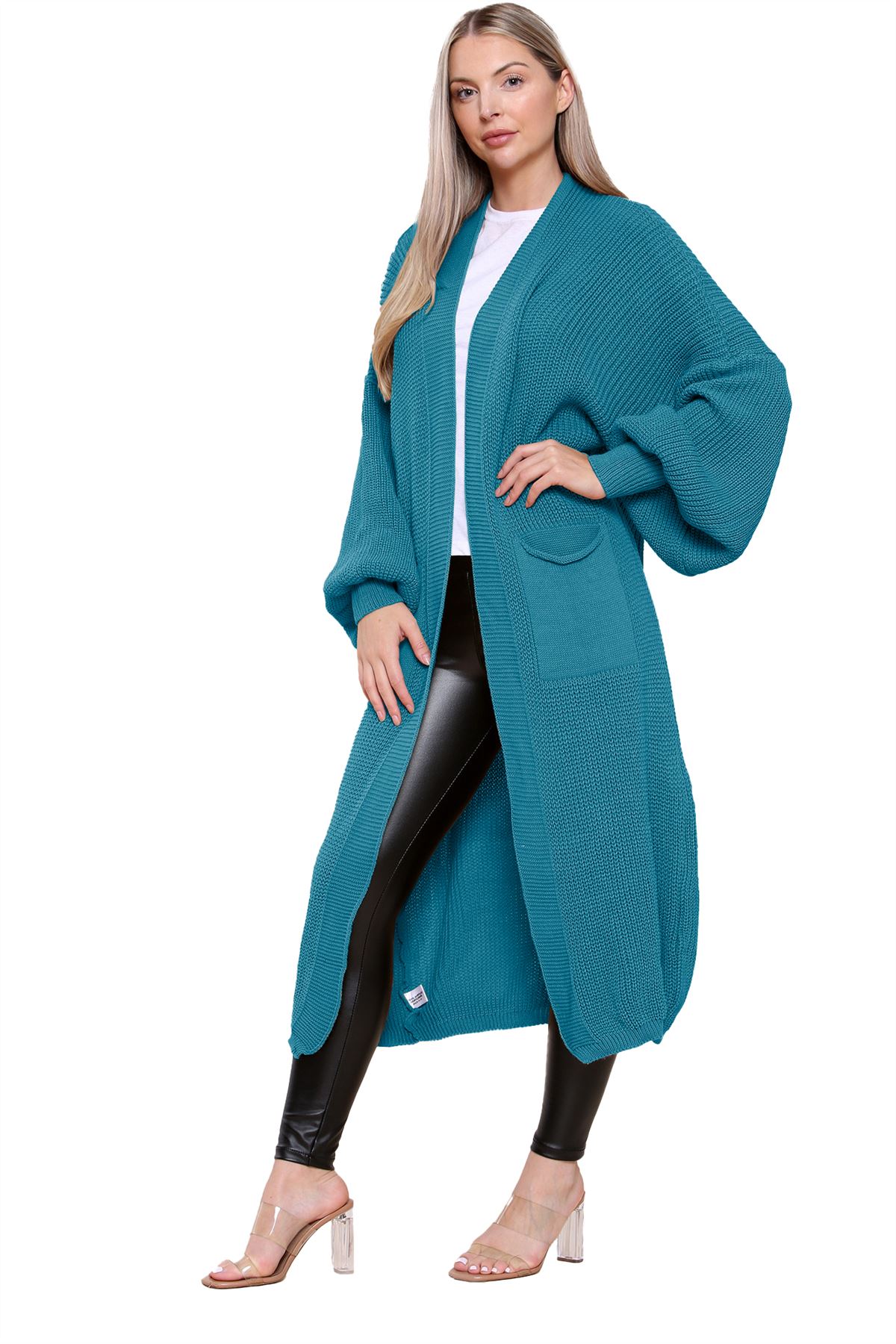 Ballonärmel Maxi Cardigan Damen übergroß gestrickt Winter Longline Pullover - Bild 130 von 134