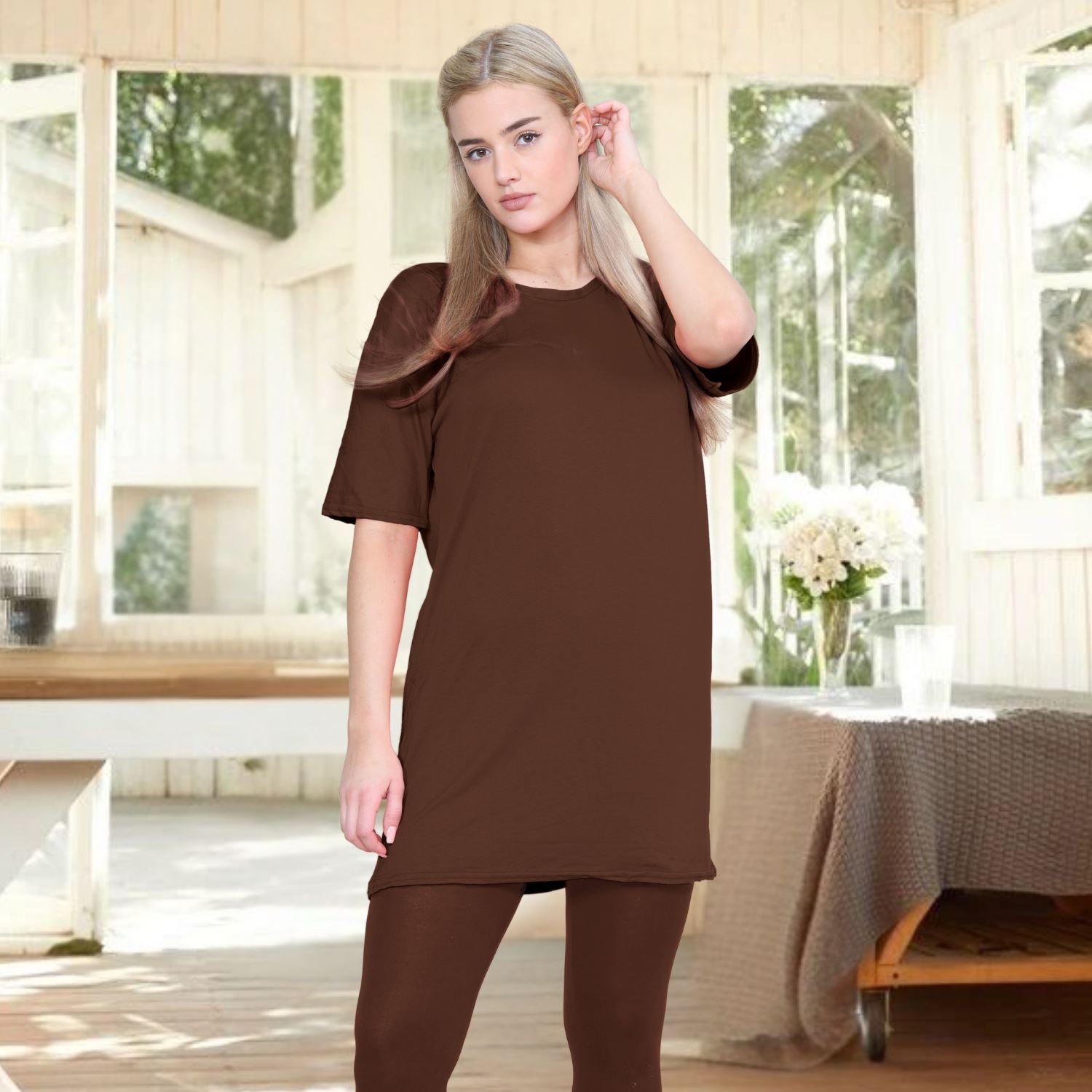 Damas Longline Suelto Camiseta Leggings Gimnasio Chándal Conjunto Coord 2 Piezas Ropa de Salón - Imagen 22 de 155