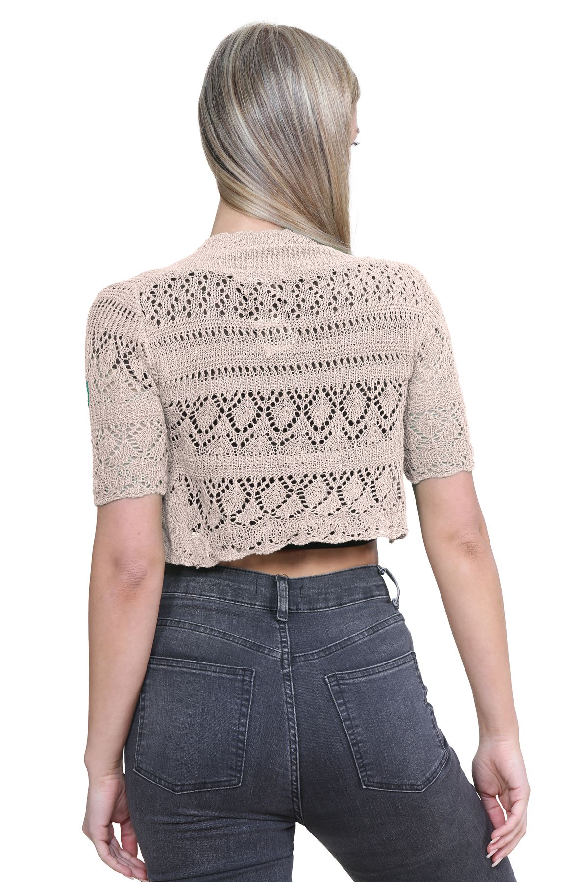 Womens Crochet Knitted Bolero Shrug Short Sleeve Open Front Cardigan Crop Top - Picture 153 of 186