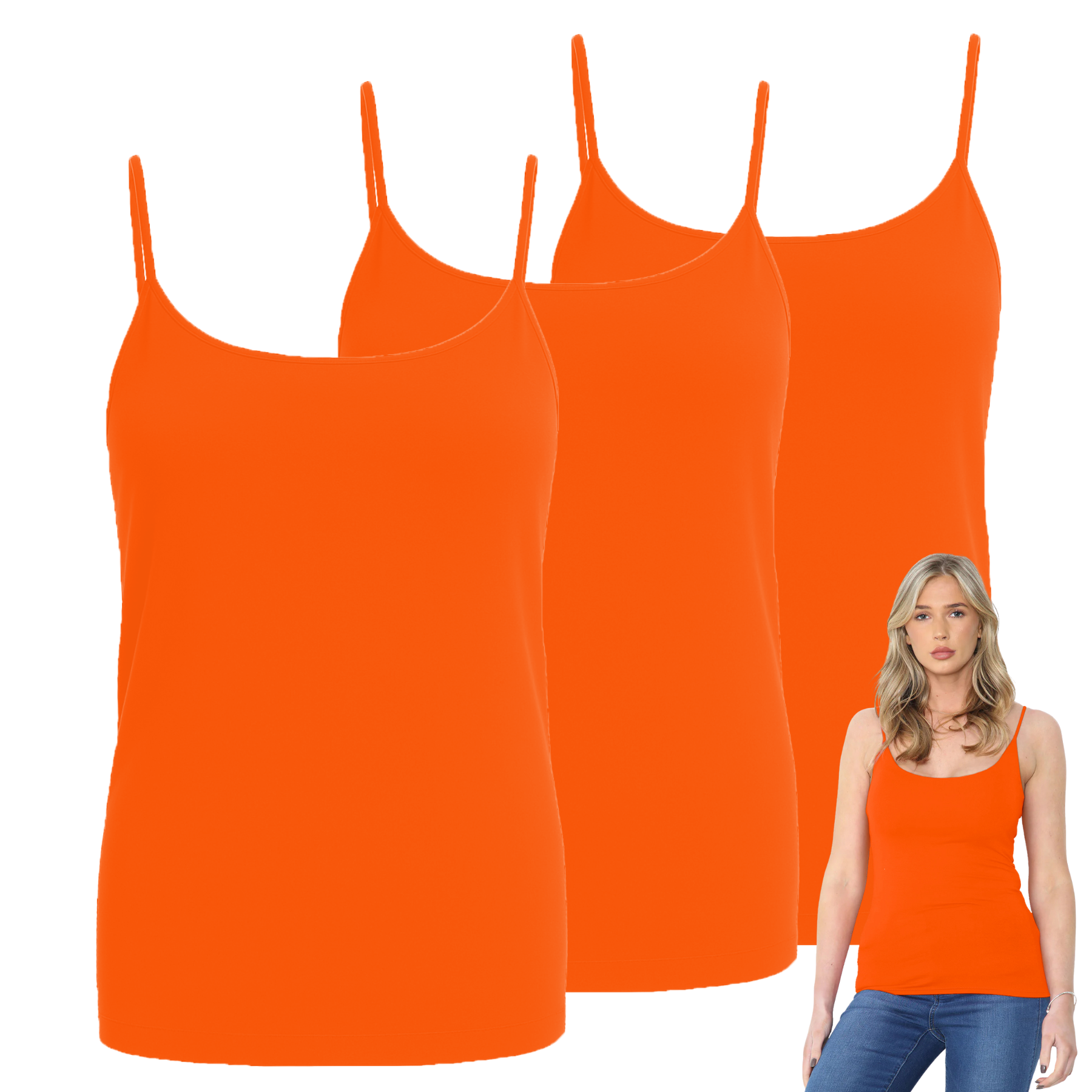 Womens Bodycon Cami Strappy Tank Top Plain Summer Activewear Vest Top, Pack of 3 - Picture 111 of 221