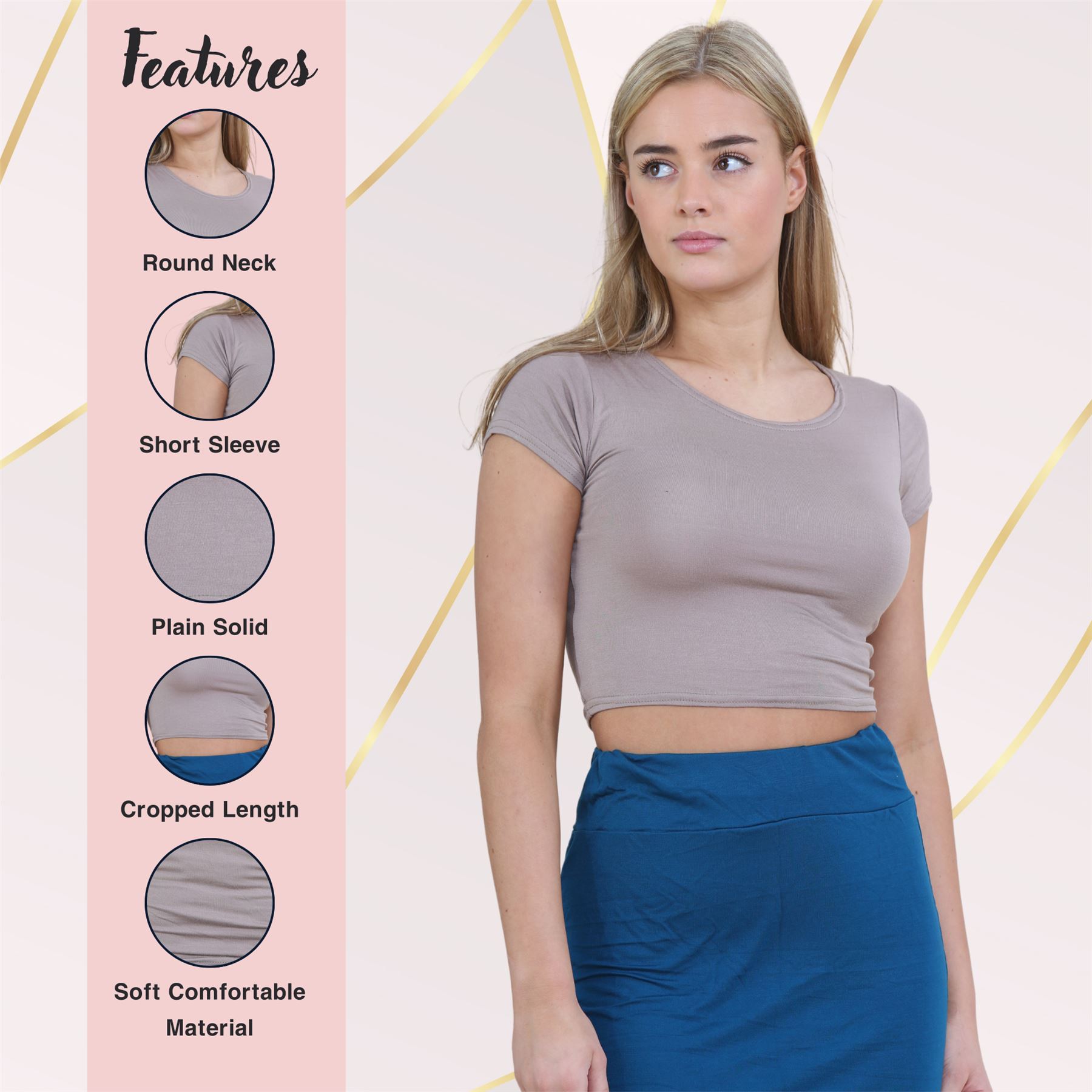 Crop Top Womens Cap Sleeve Top Plain Basic Stretchy Tee T-Shirt Short Vest Top - Picture 79 of 174