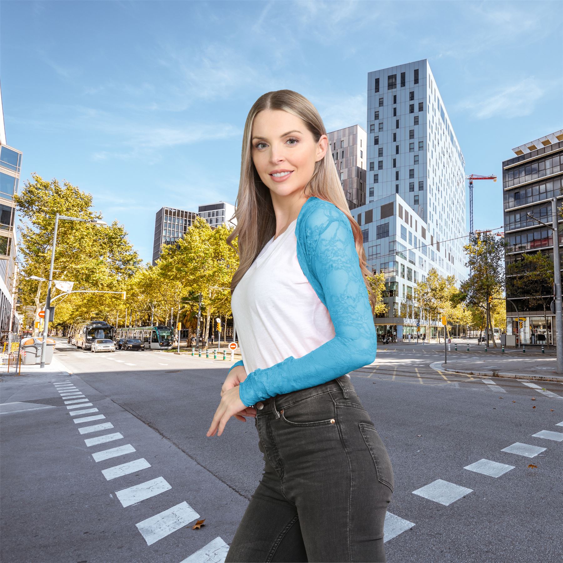 Damen Blumen Spitze Bolero Achselzucken vorne offen lange Ärmel Cropped Cardigan Top - Bild 49 von 79