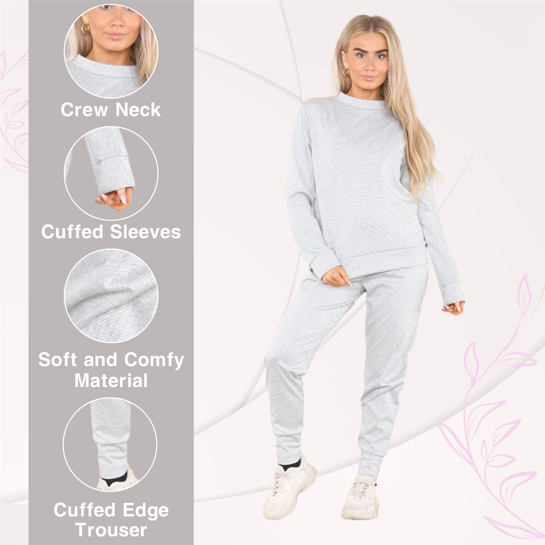 Chándal de manga larga para damas Pantalones de chándal 2 piezas Traje liso Ropa de salón - Imagen 34 de 45