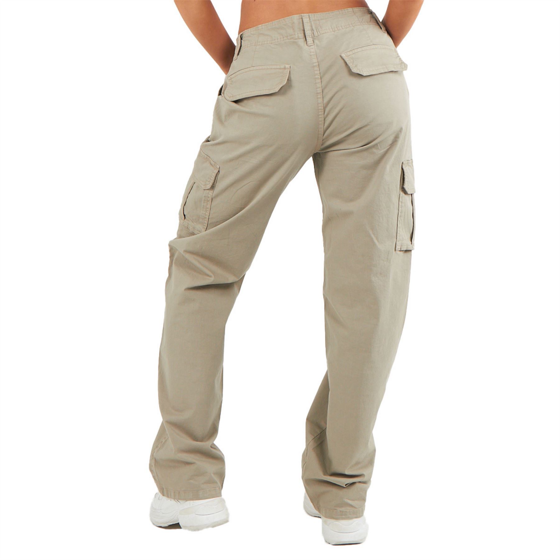 Pantalones de carga de algodón para mujer bolsillos de cintura baja calce suelto pierna ancha pantalones de combate - Imagen 21 de 26