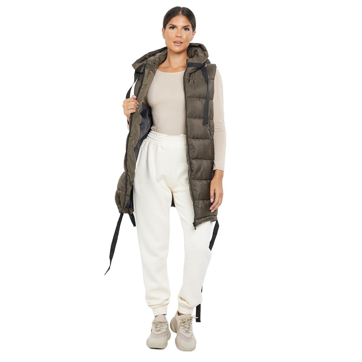 Damas Chaqueta larga acolchada con capucha chaleco acolchada calentador de cuerpo con cremallera - Imagen 27 de 42