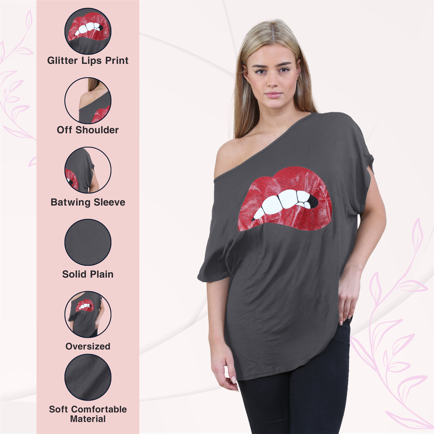 Womens Off Shoulder Top Batwing Sleeve Bardot Oversized T Shirt Plain Summer Top - Picture 163 of 225