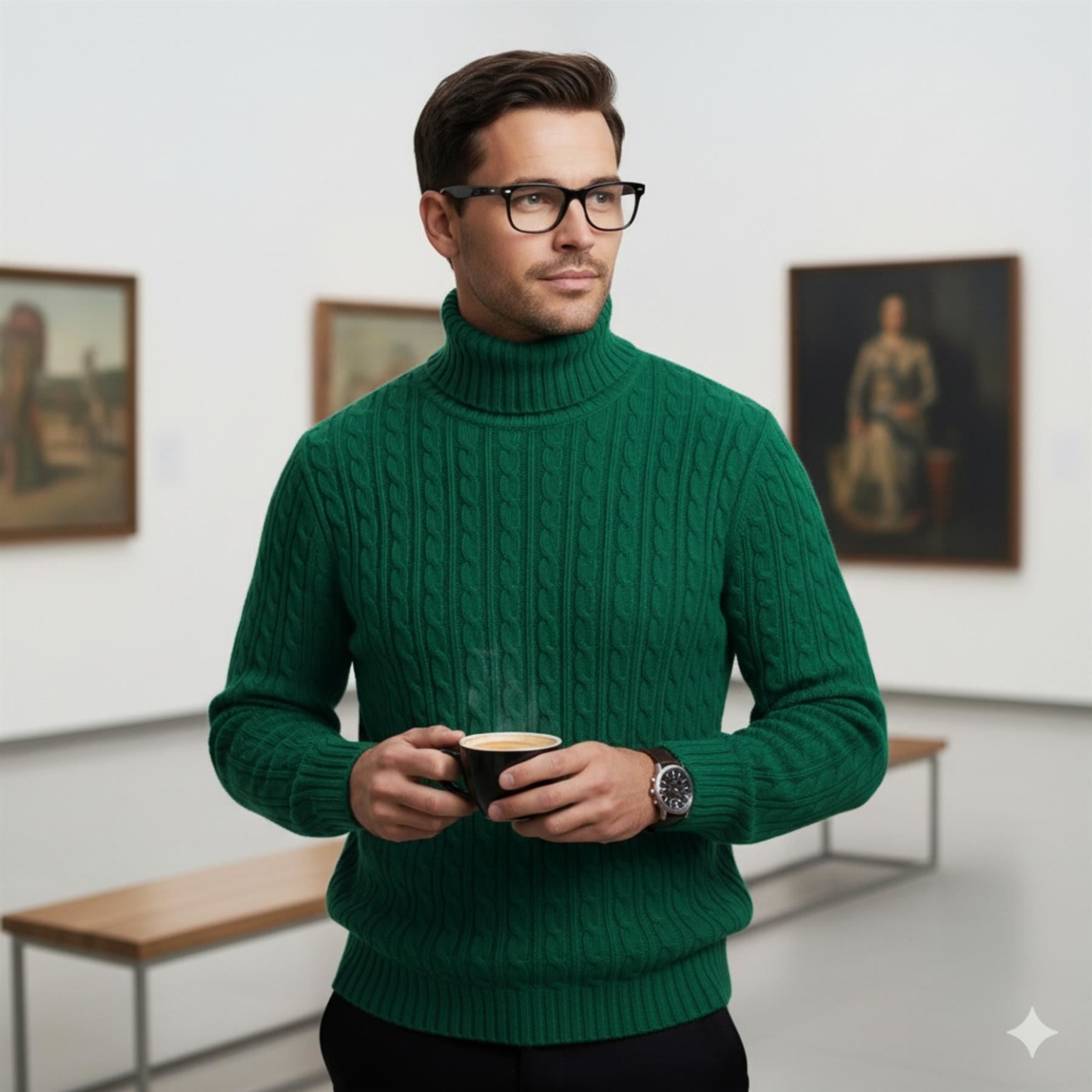 Herren Polo Rollkragen Langarm Pullover Zopfmuster Winterpullover Pulli - Bild 29 von 154