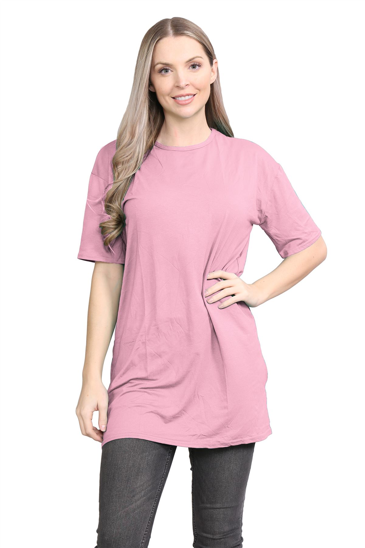 Womens Oversized T-Shirt Plain Baggy Short Sleeve Round Neck Basic Summer Top - Picture 23 of 44