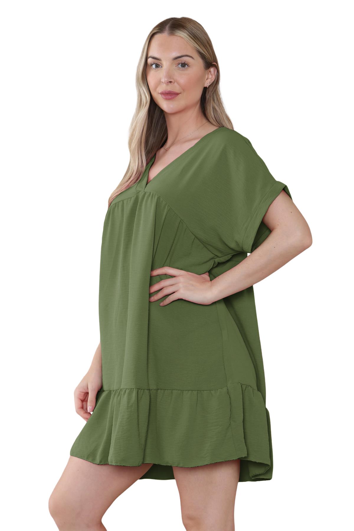 Mini top plisado liso italiano con cuello en V para mujer playa columpio - Imagen 24 de 54