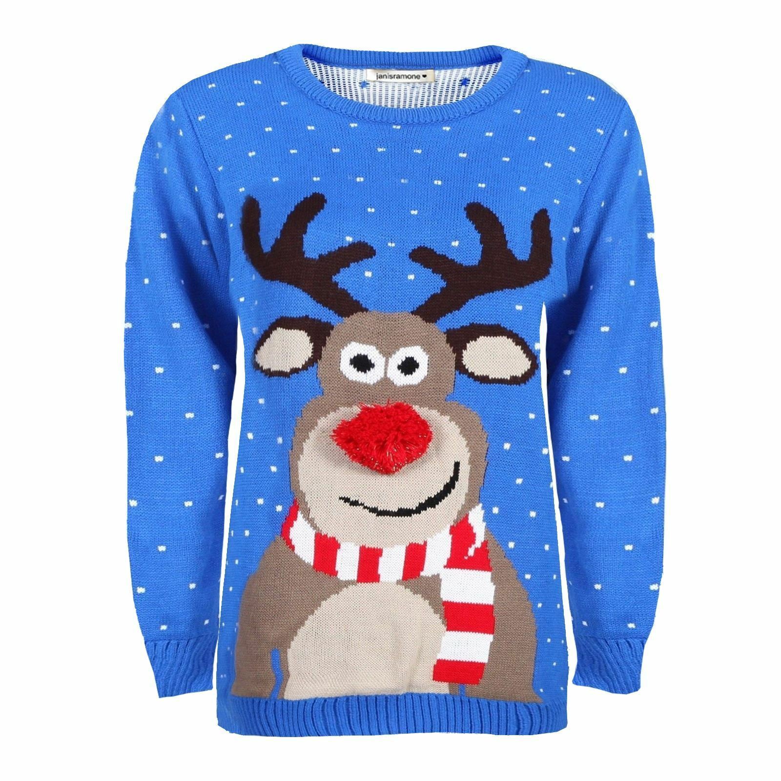 Christmas Reindeer Jumper Womens Knitted Funny Xmas Sweater Unisex Retro Jumpers - Picture 43 of 128