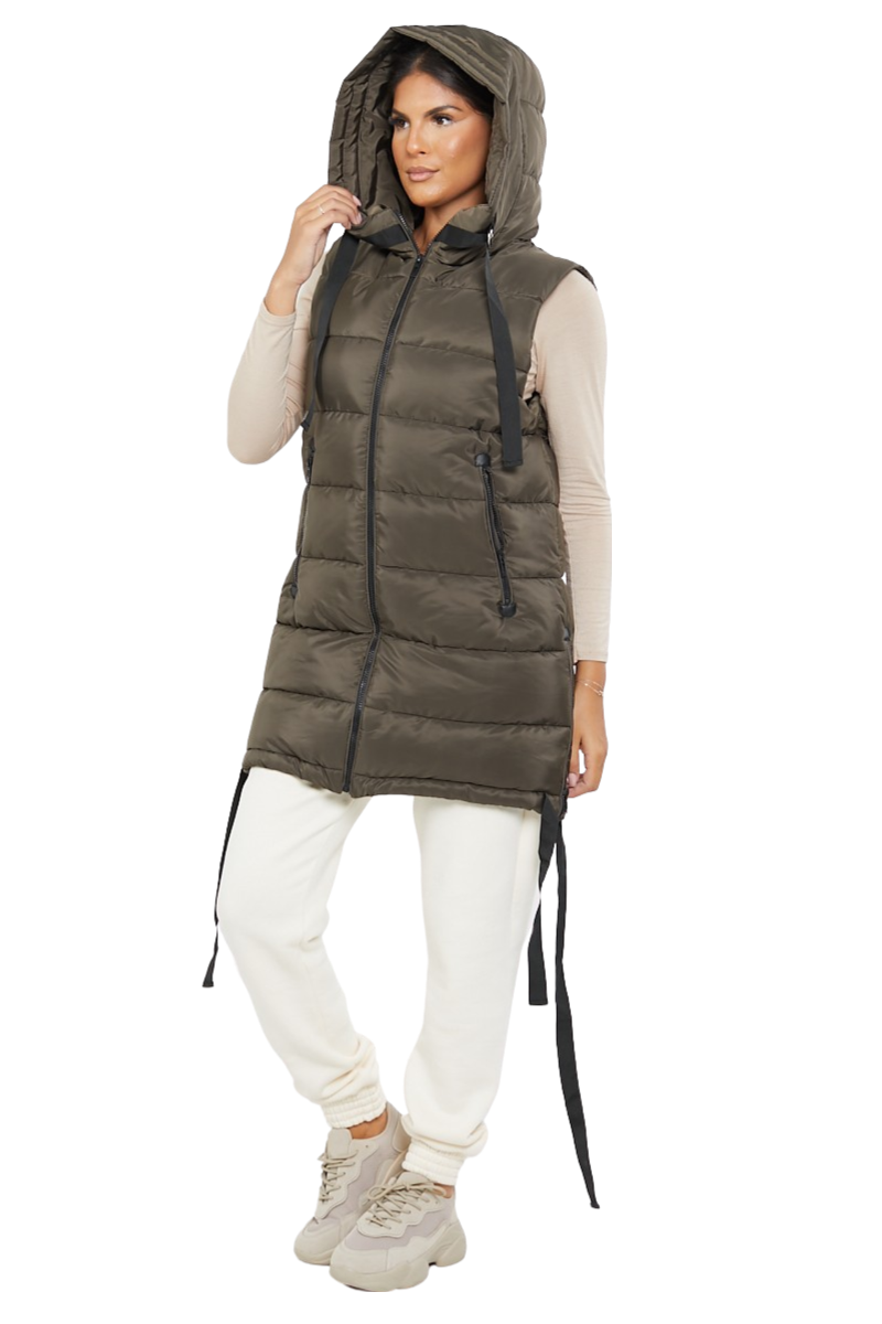 Damas Chaqueta larga acolchada con capucha chaleco acolchada calentador de cuerpo con cremallera - Imagen 30 de 42