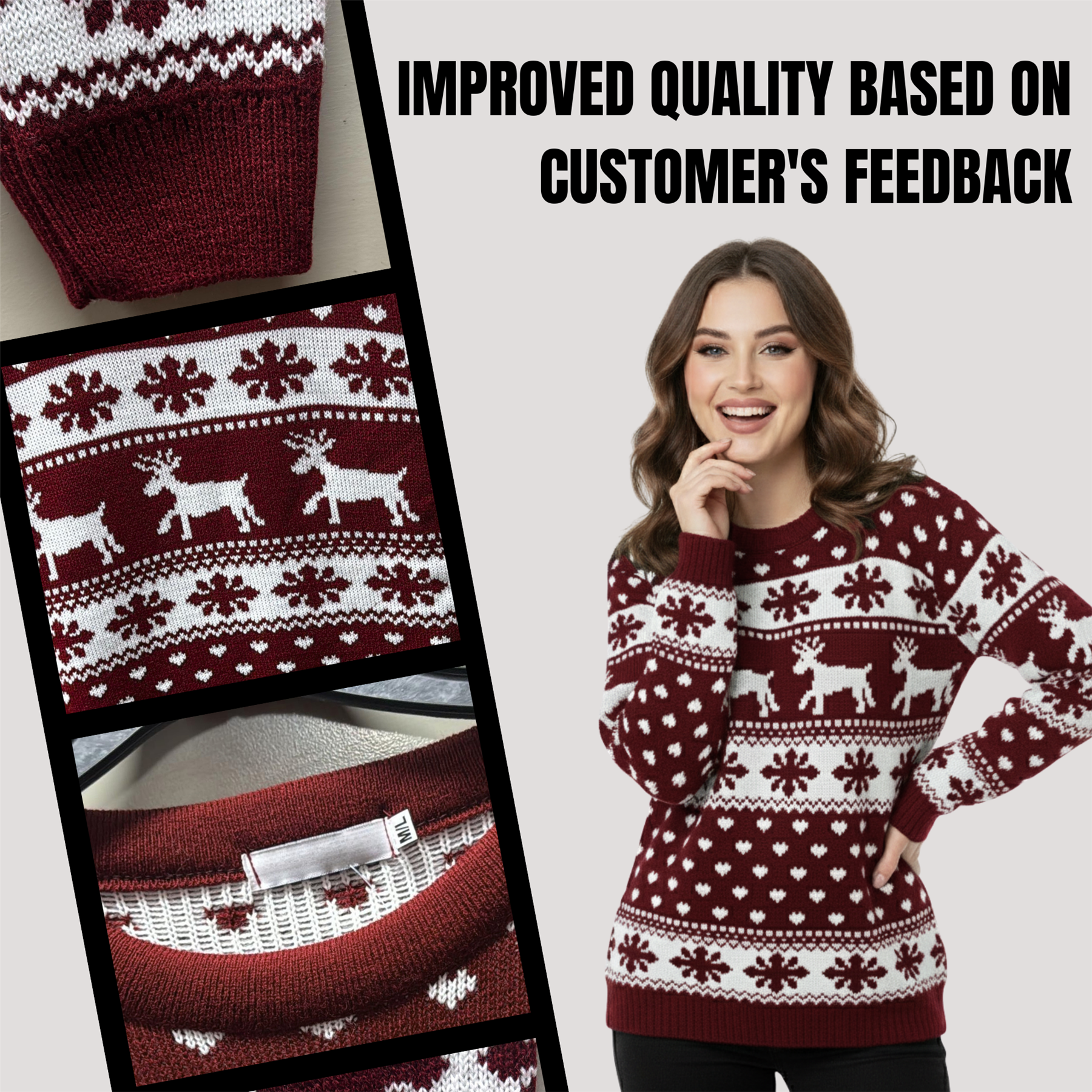 Christmas Reindeer Jumper Womens Knitted Funny Xmas Sweater Unisex Retro Jumpers - Picture 44 of 118